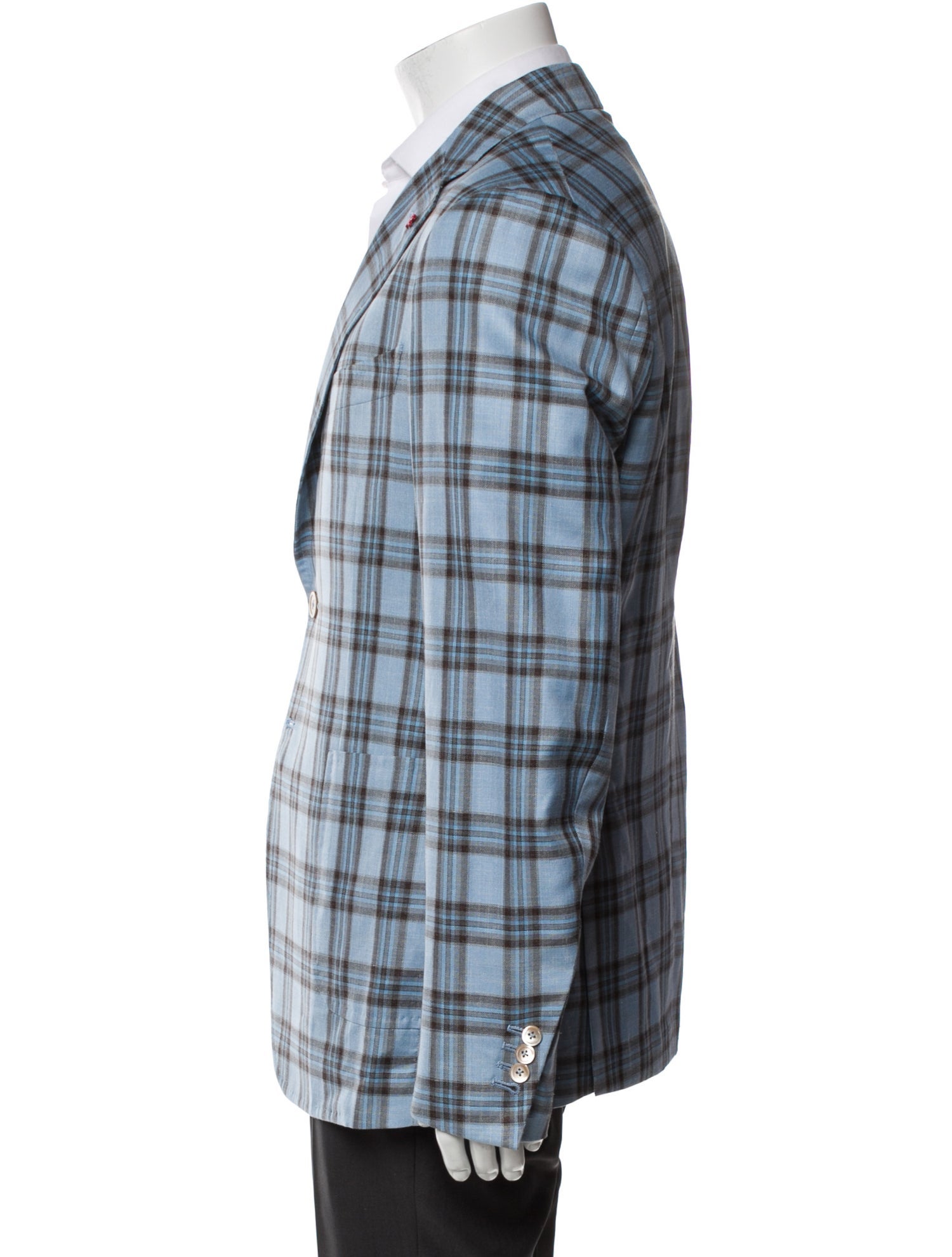 Isaia Wool Plaid Print Blazer