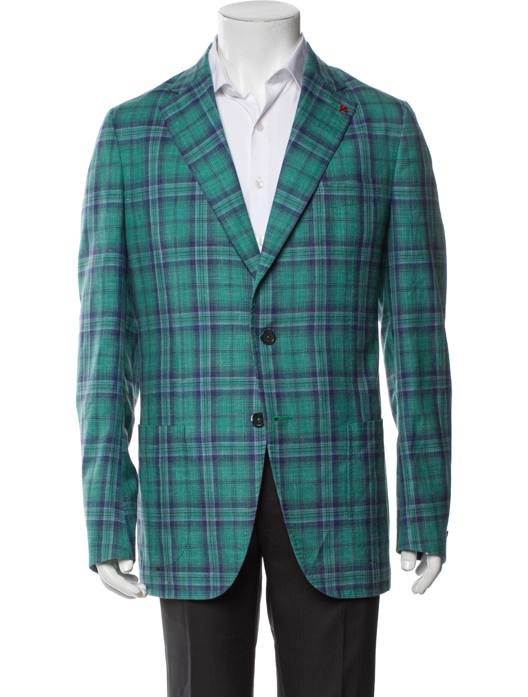 Isaia Cashmere Plaid Print Blazer