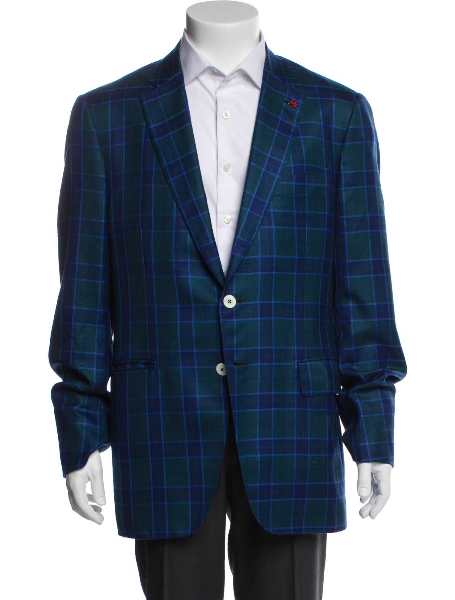 Isaia Cashmere Plaid Print Blazer