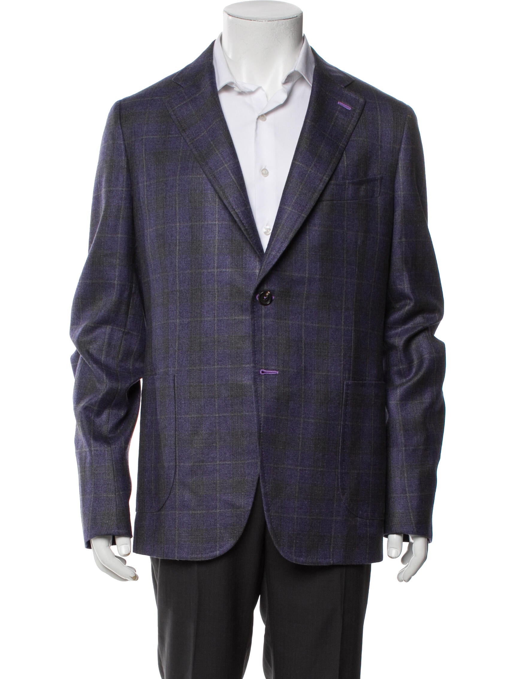 Isaia Silk Plaid Print Blazer
