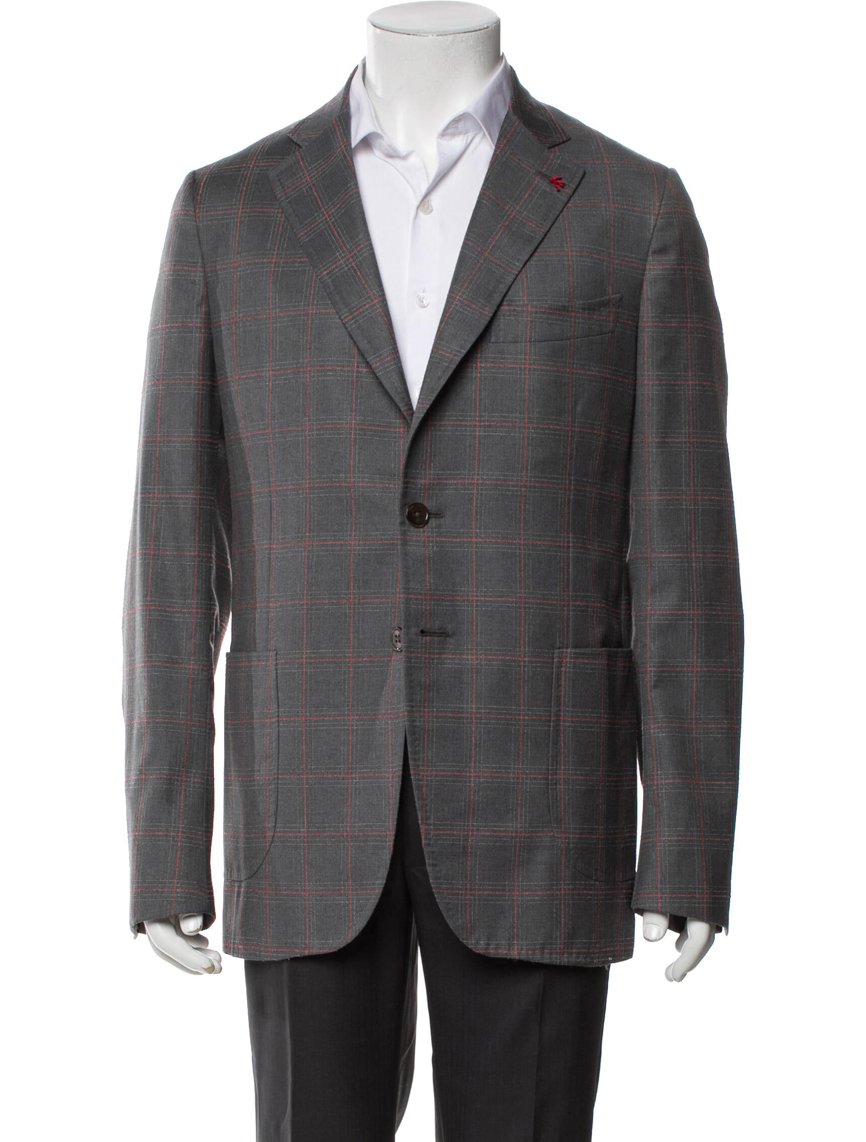 Isaia Wool Plaid Print Blazer