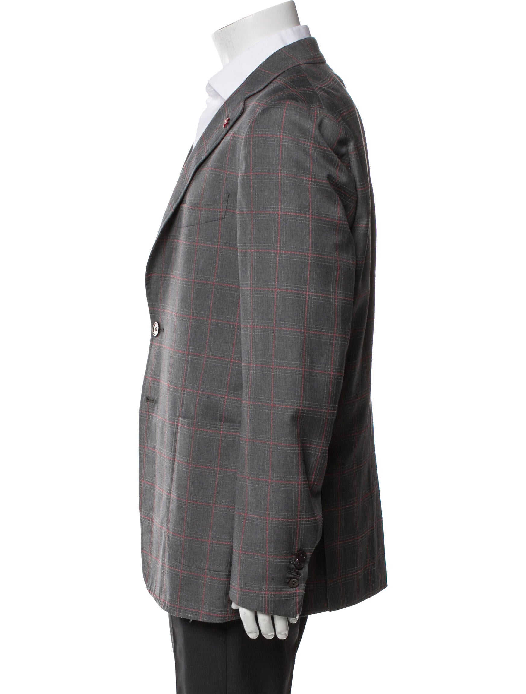 Isaia Wool Plaid Print Blazer