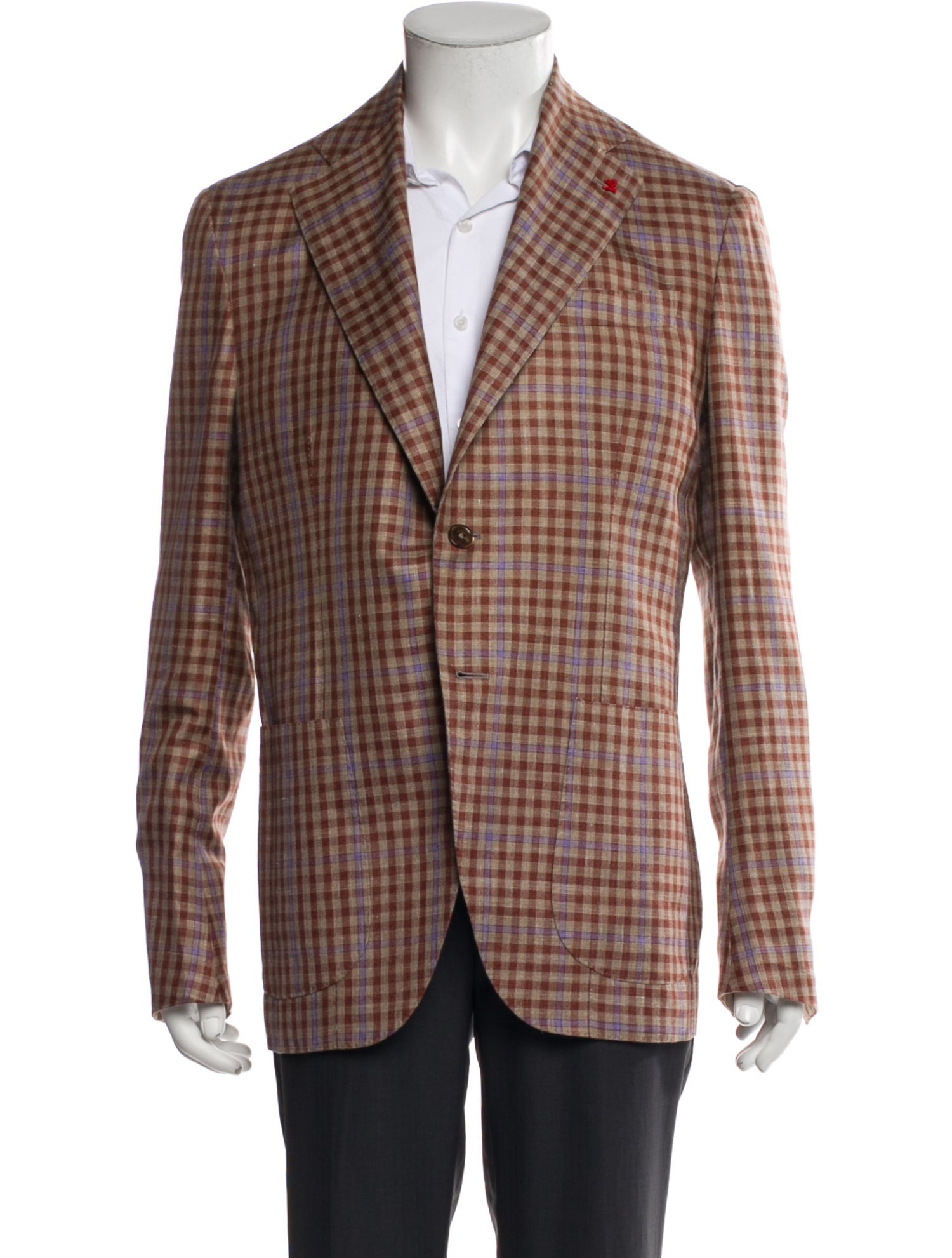 Isaia Wool Plaid Print Peacoat