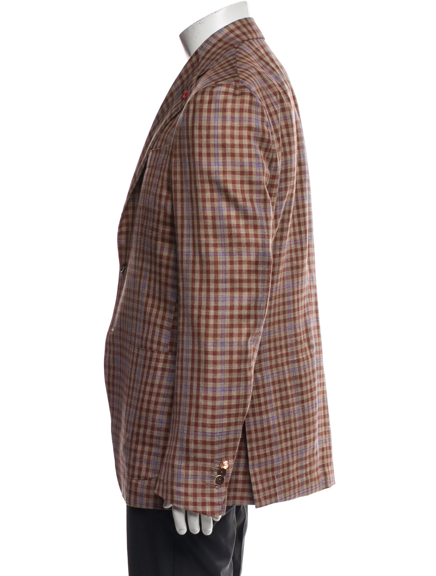 Isaia Wool Plaid Print Peacoat