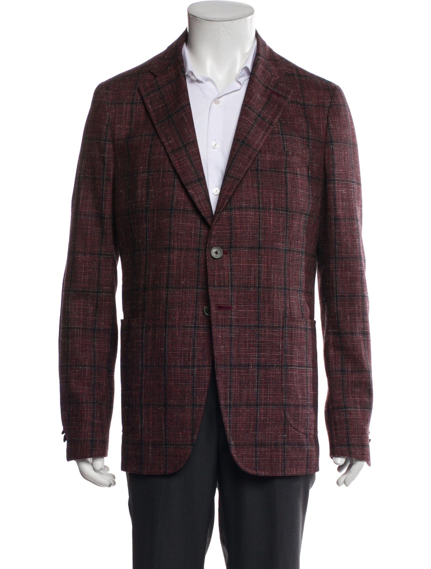 Isaia Wool Plaid Print Blazer