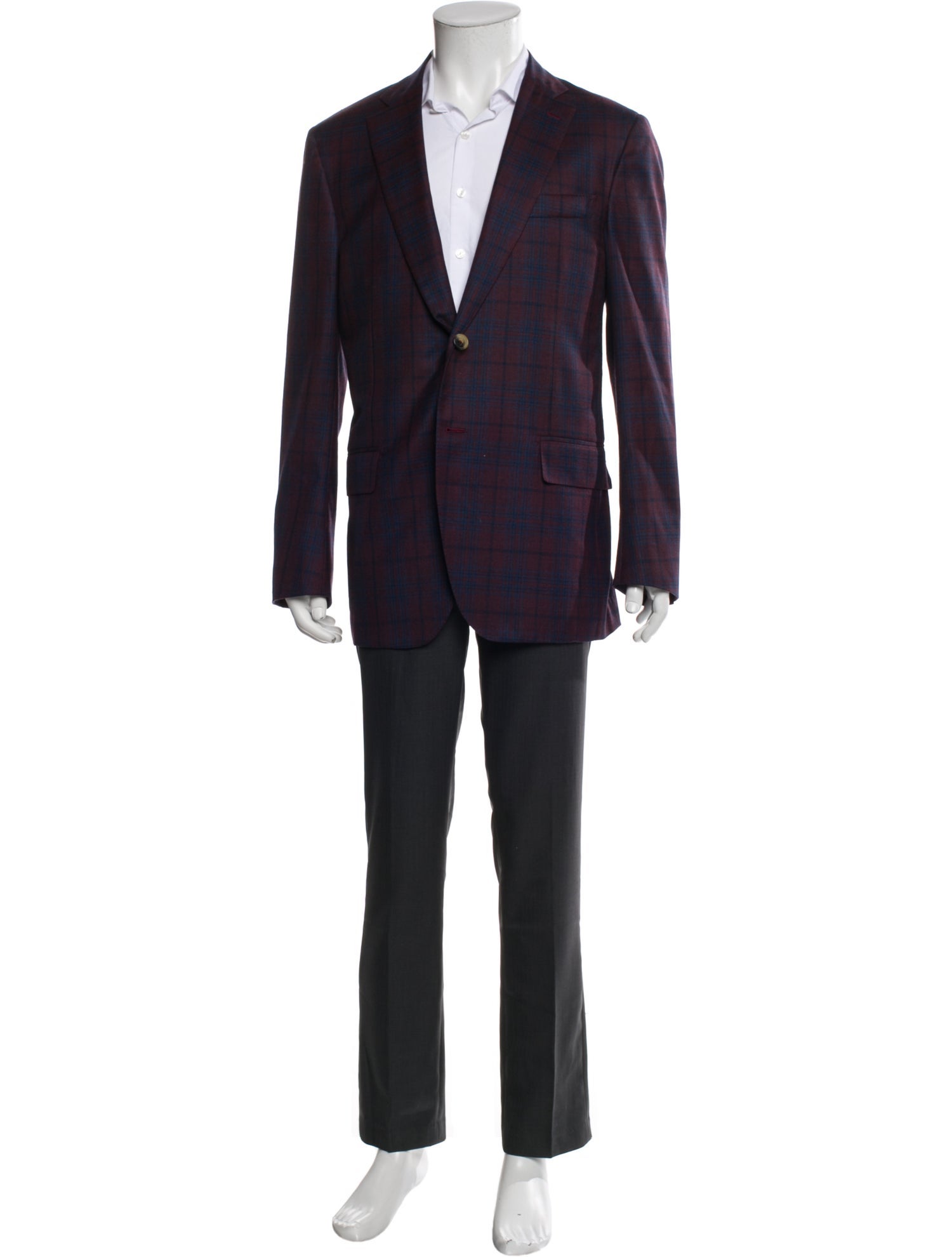 Isaia Wool Plaid Print Blazer