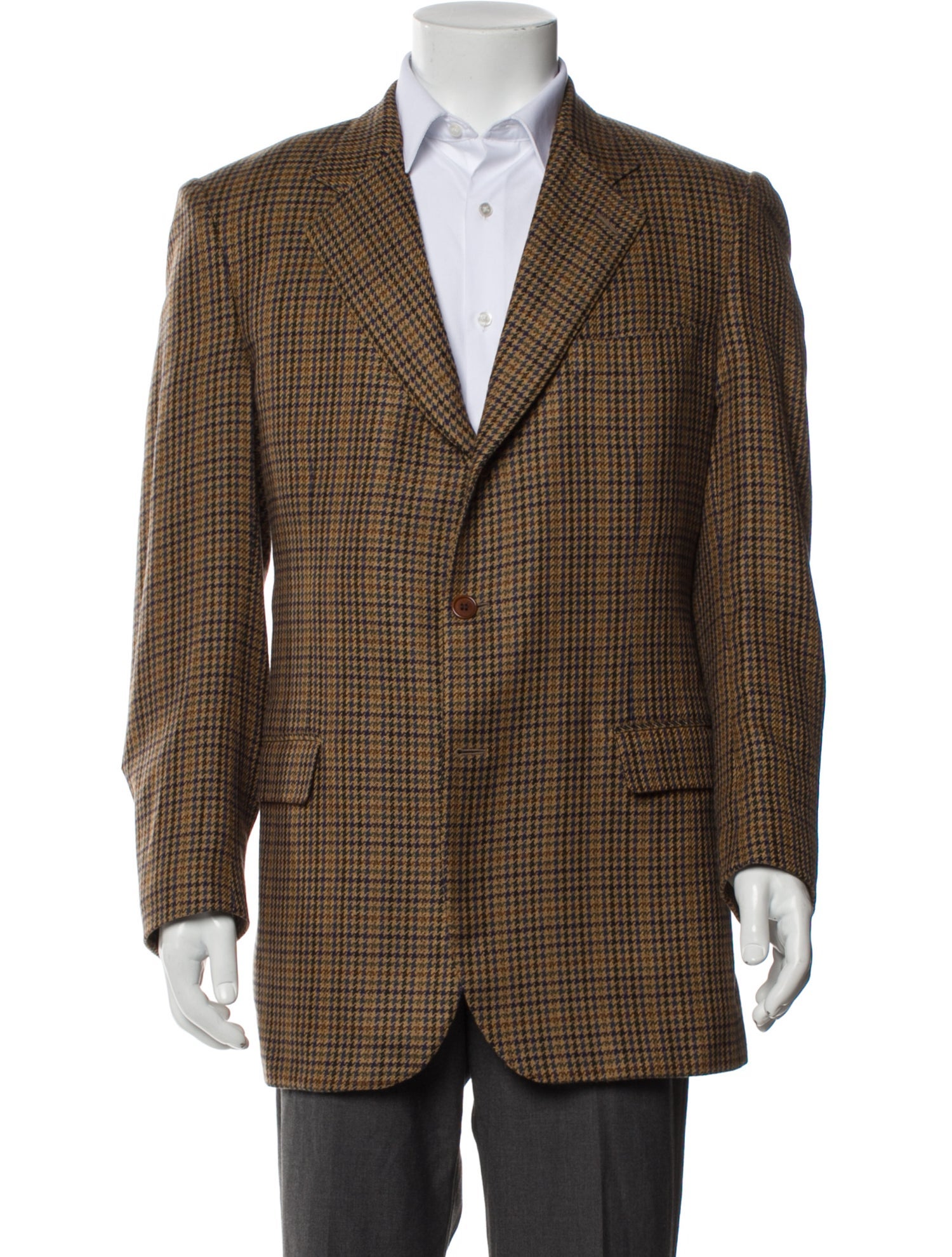 Isaia Cashmere Houndstooth Print Peacoat