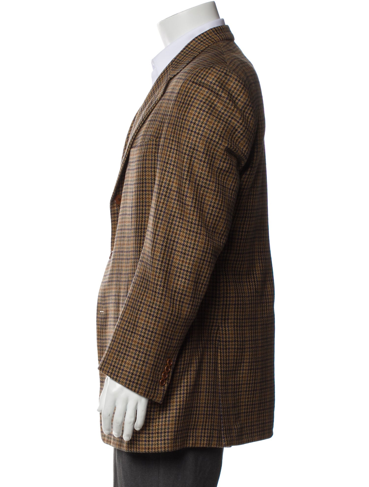 Isaia Cashmere Houndstooth Print Peacoat