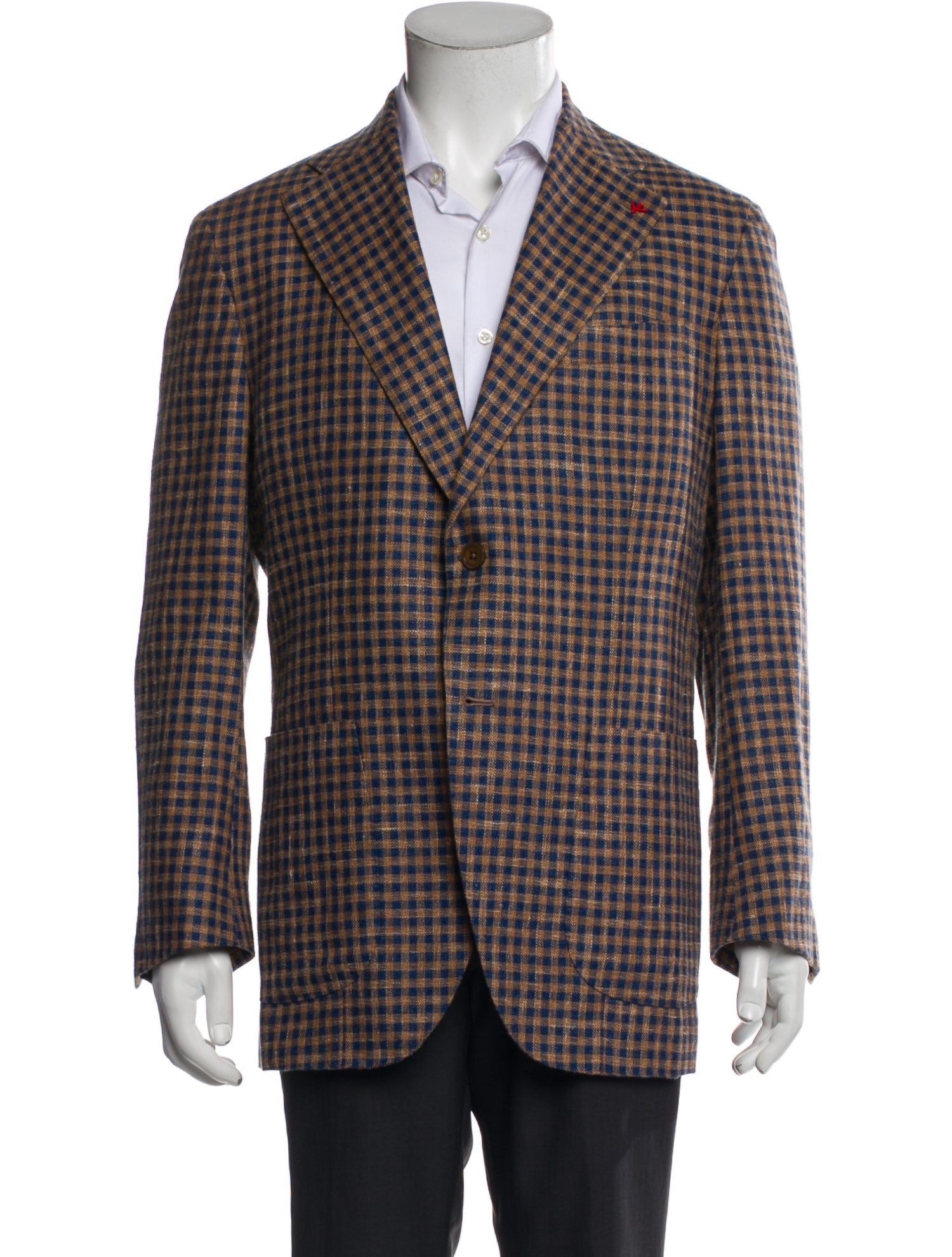 Isaia Wool Plaid Print Blazer