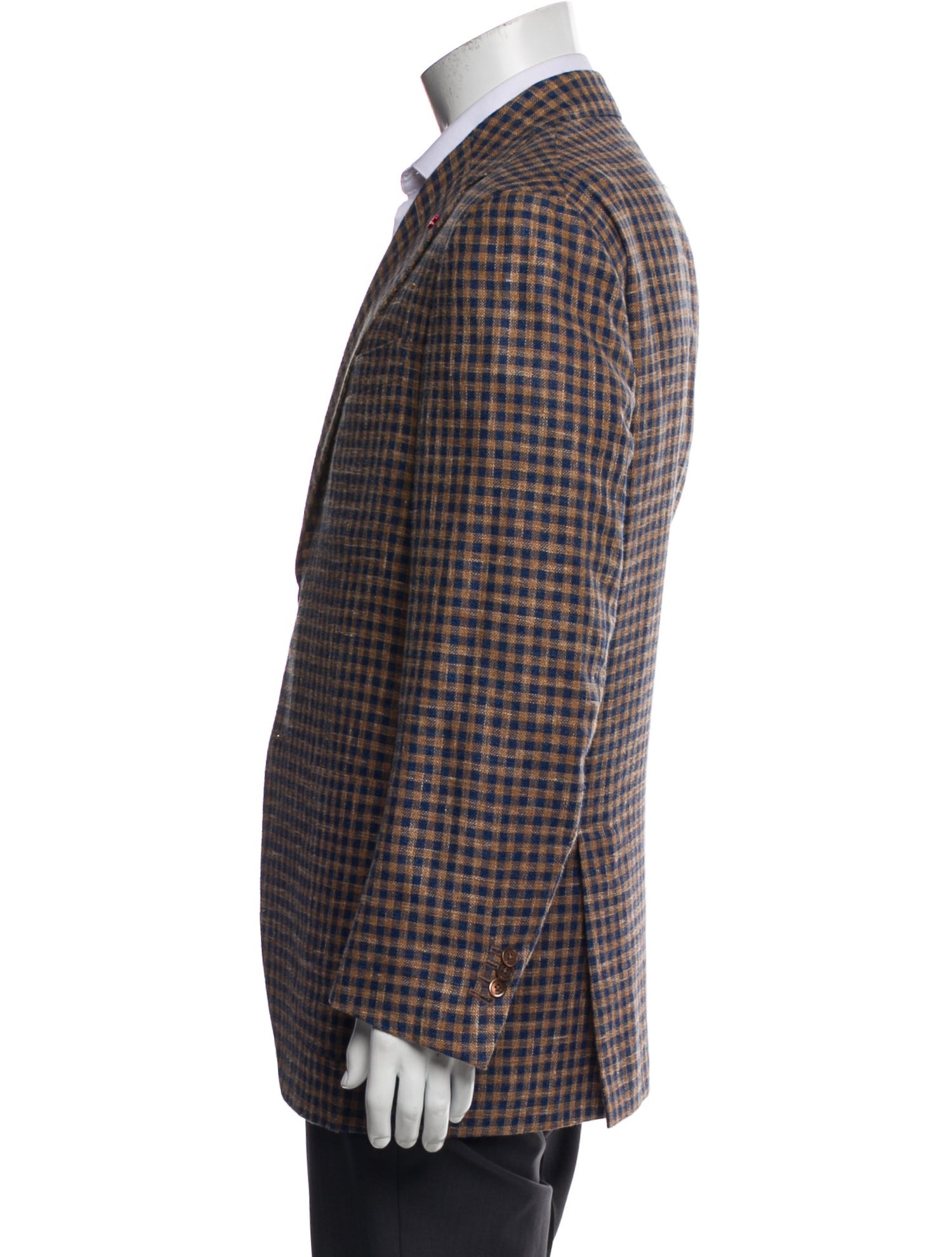 Isaia Wool Plaid Print Blazer