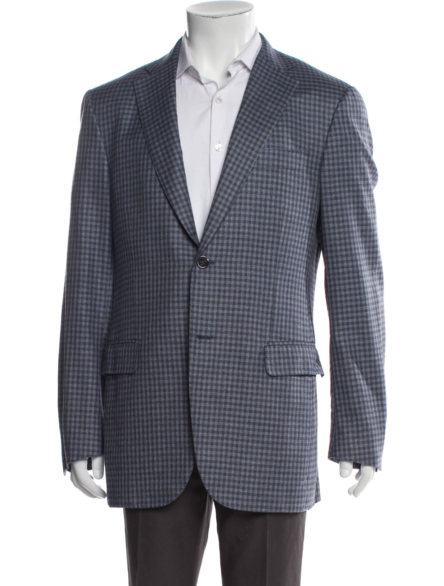 Isaia Silk Plaid Print Blazer