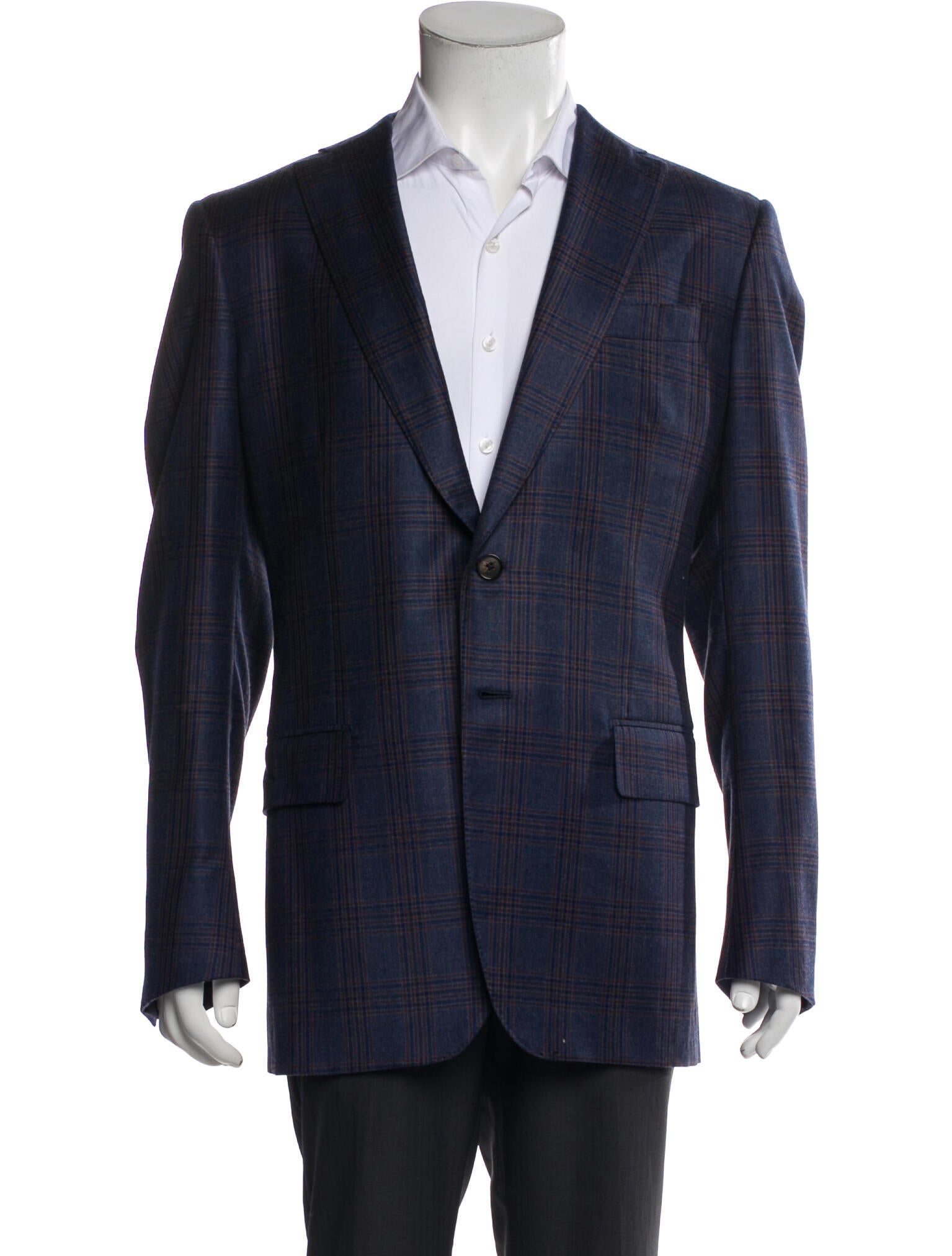 Isaia Wool Plaid Print Blazer