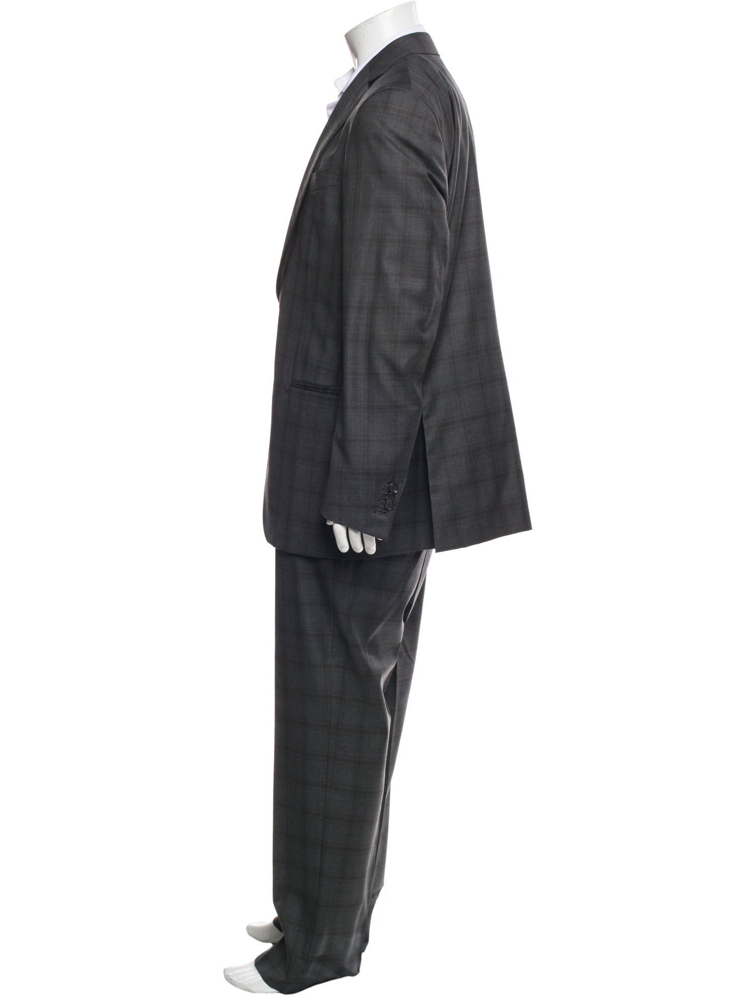 Isaia Wool Plaid Print Two-Piece Suit