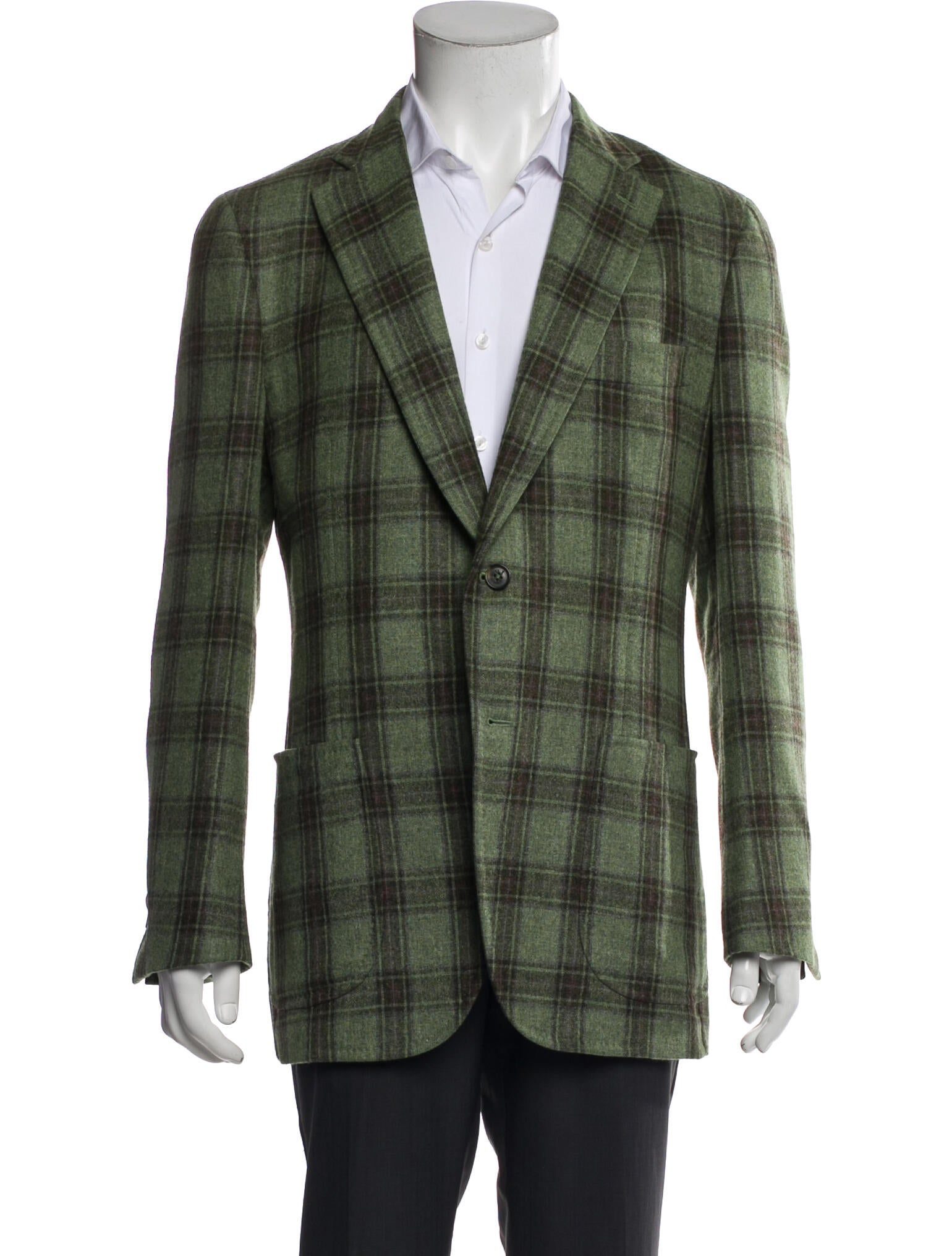 Isaia Cashmere Plaid Print Peacoat