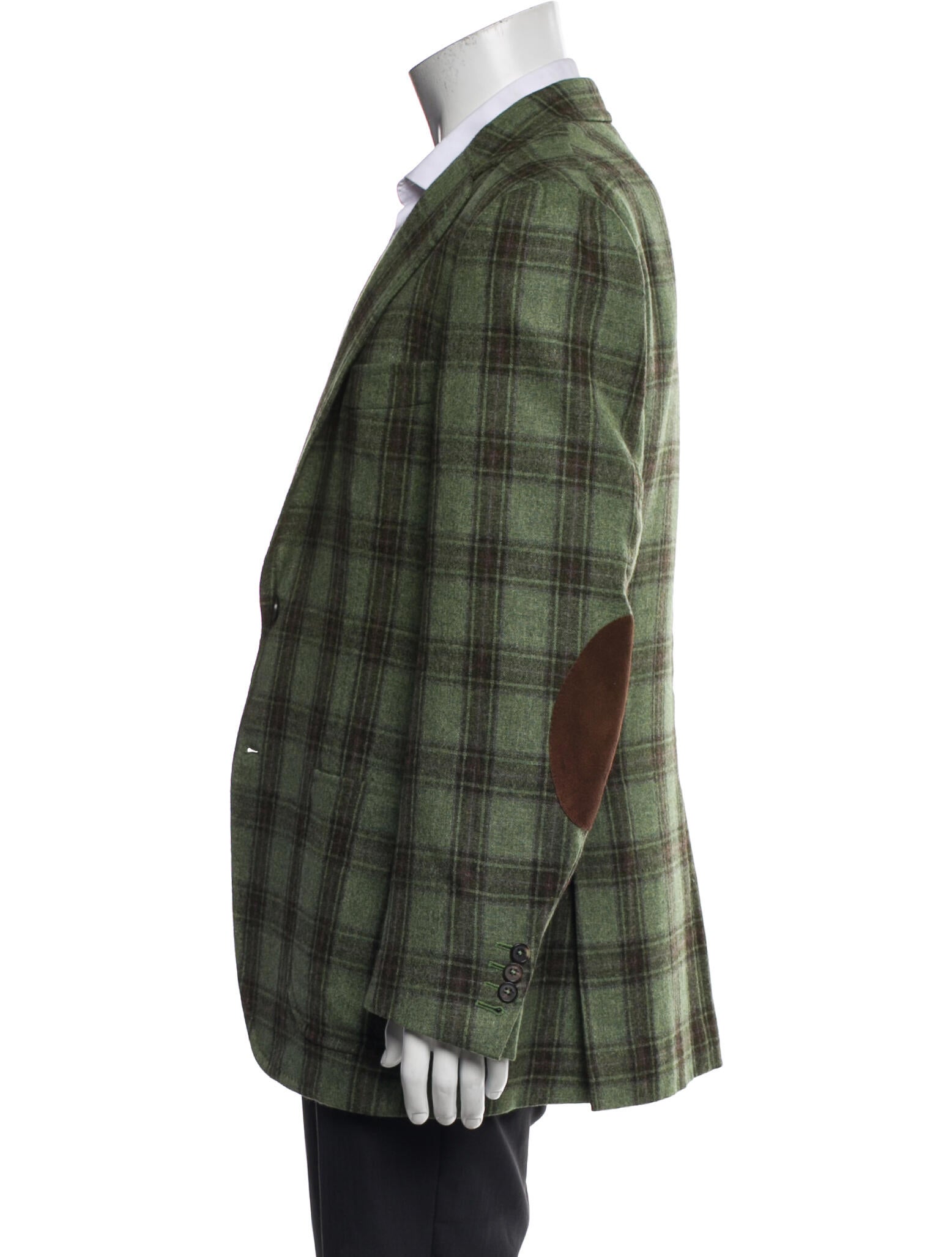 Isaia Cashmere Plaid Print Peacoat