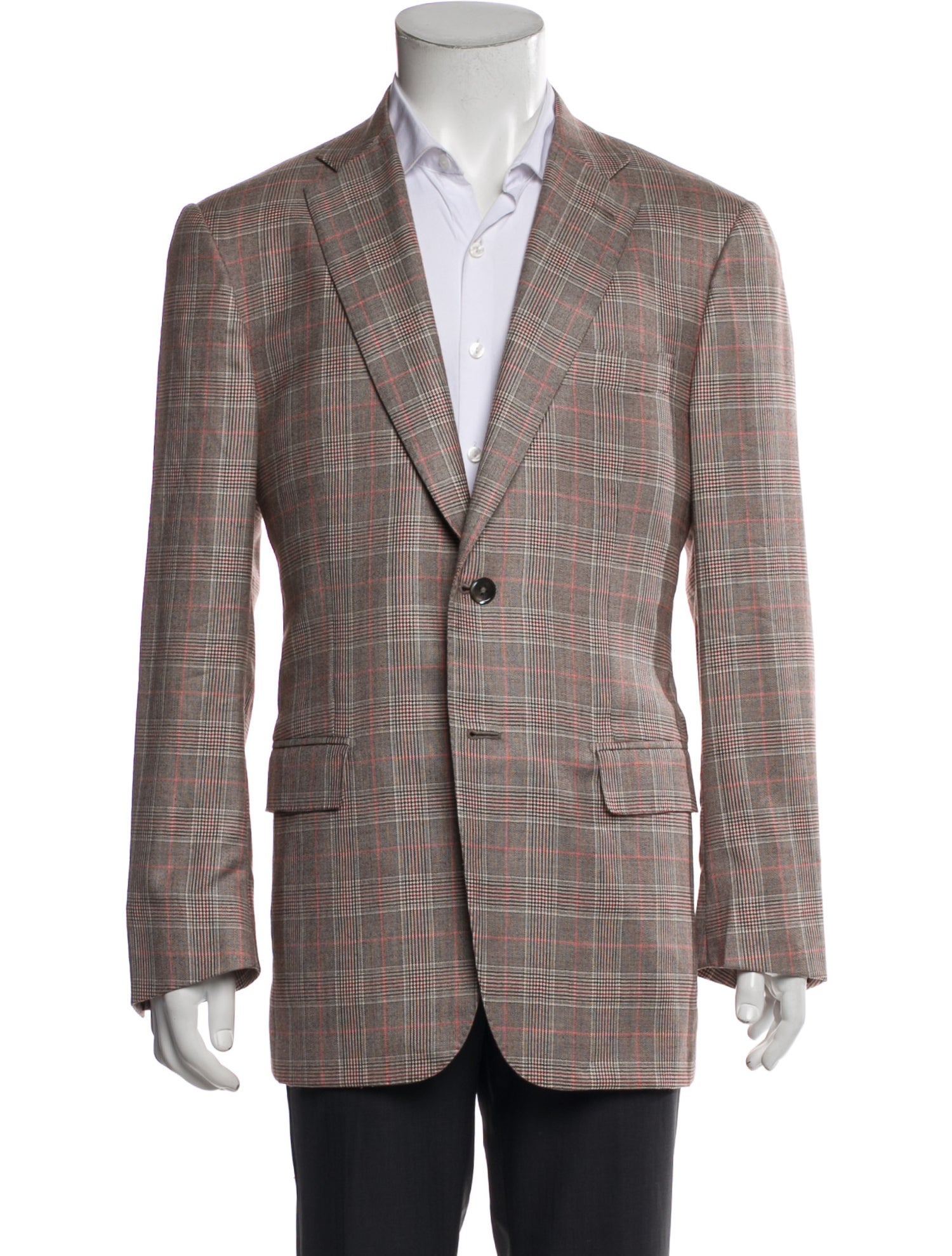 Isaia Cashmere Plaid Print Peacoat