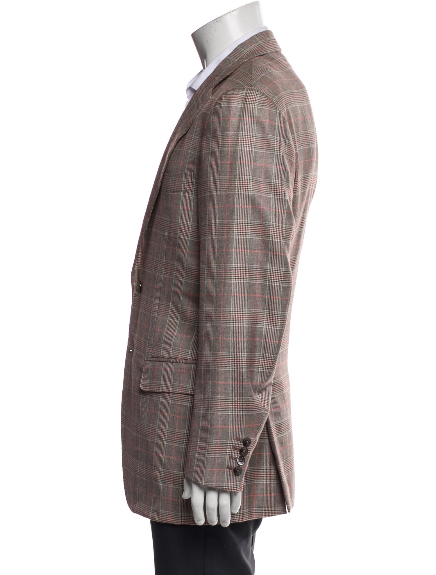 Isaia Cashmere Plaid Print Peacoat