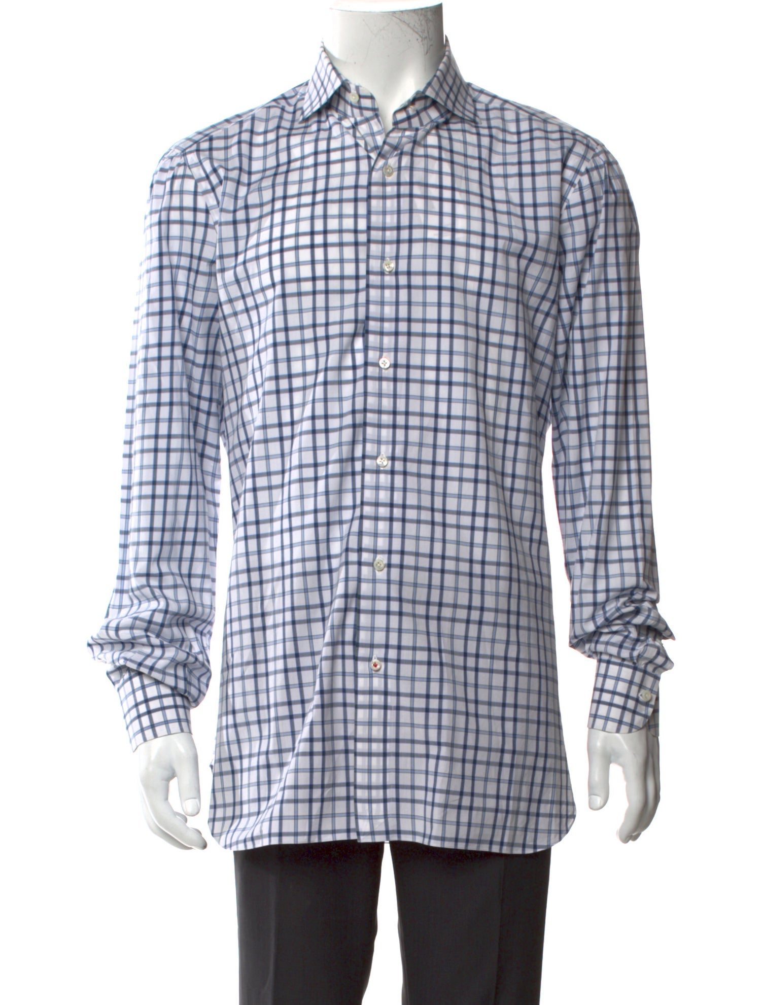Isaia Plaid Print Long Sleeve Dress Shirt