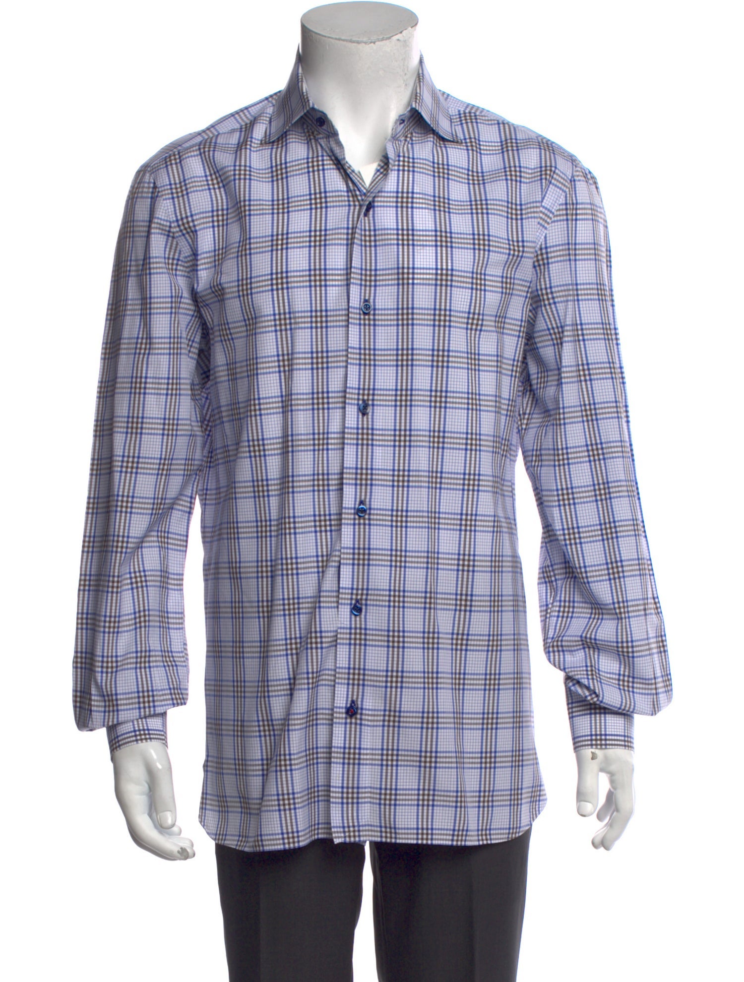 Isaia Plaid Print Long Sleeve Dress Shirt