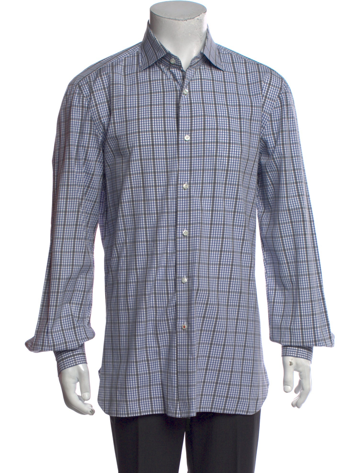 Isaia Plaid Print Long Sleeve Dress Shirt