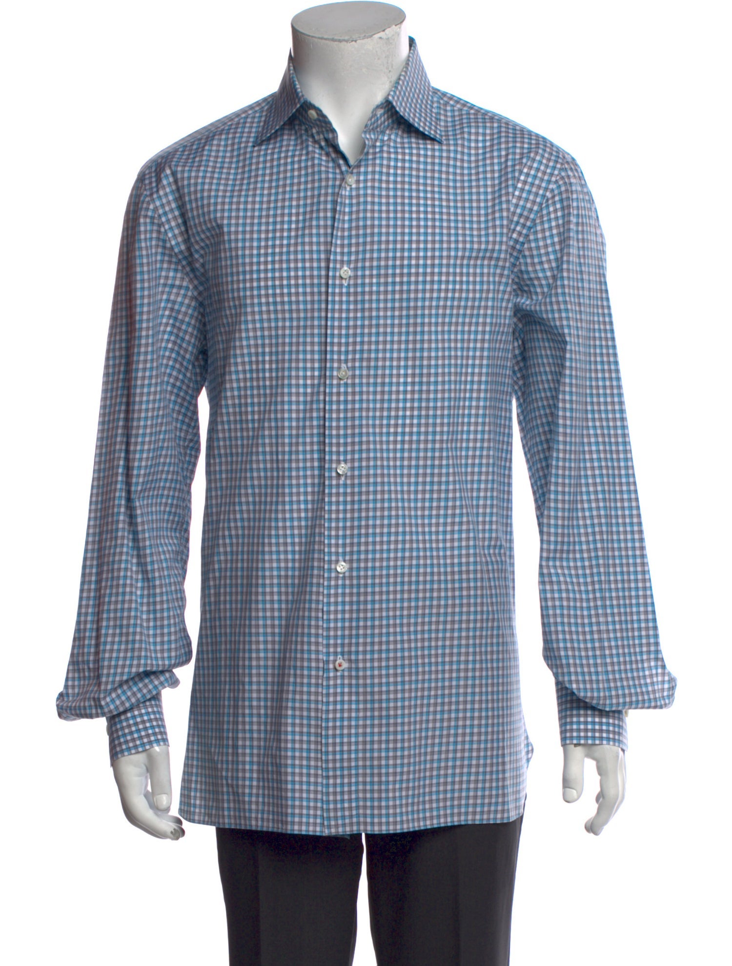 Isaia Plaid Print Long Sleeve Dress Shirt