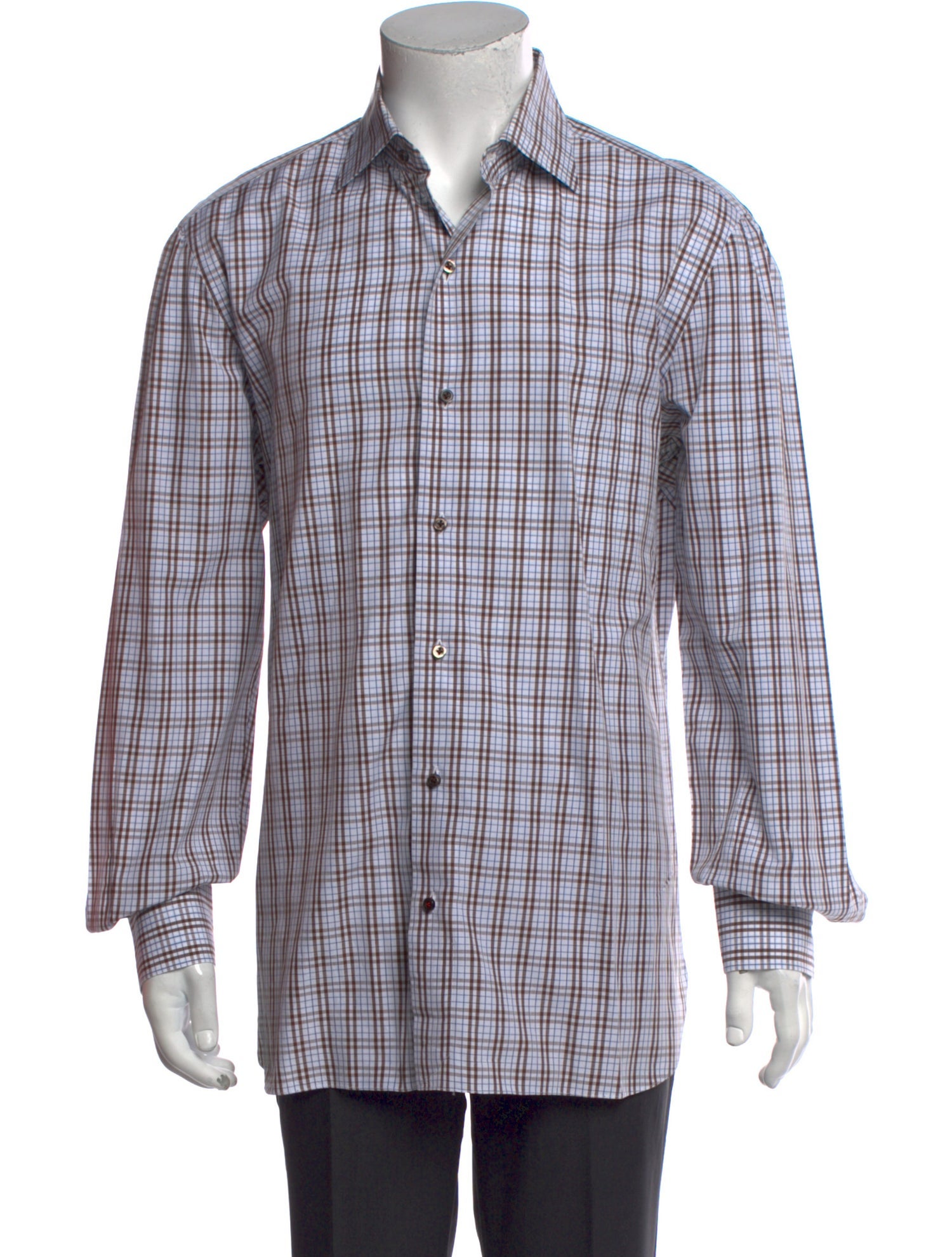 Isaia Plaid Print Long Sleeve Dress Shirt