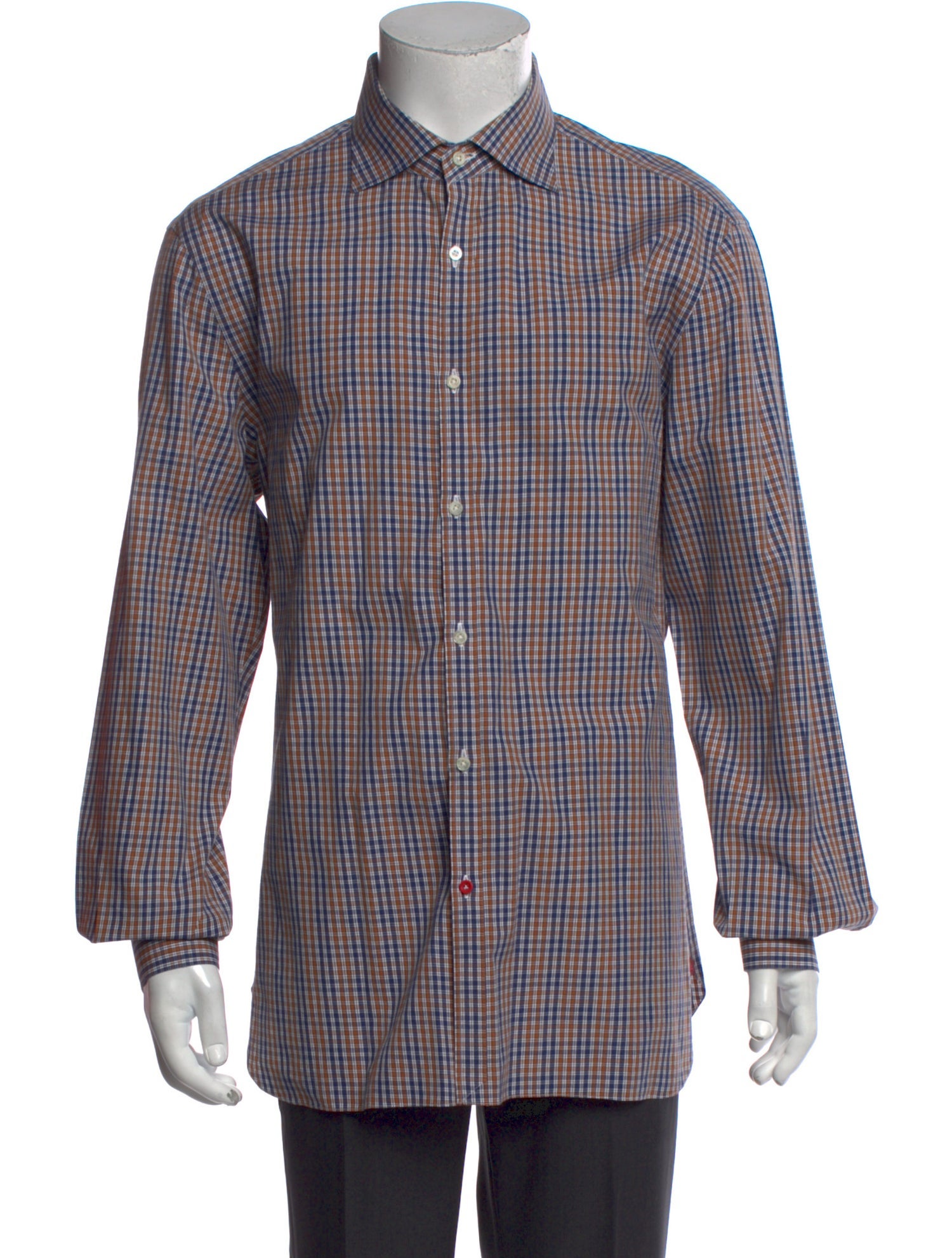 Isaia Plaid Print Long Sleeve Dress Shirt