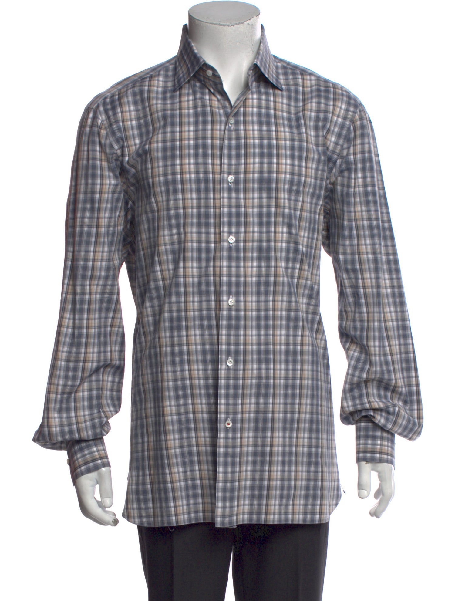 Isaia Plaid Print Long Sleeve Shirt