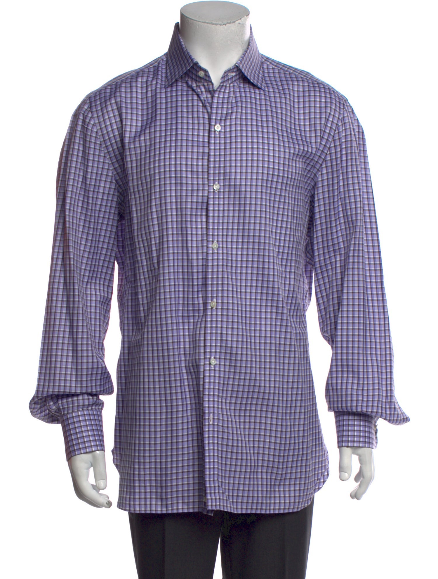 Isaia Plaid Print Long Sleeve Dress Shirt