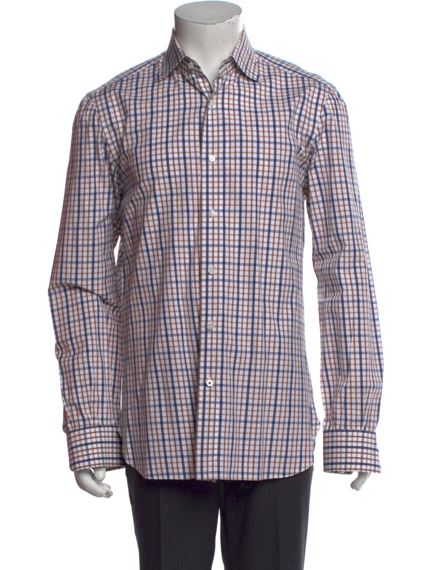 Isaia Plaid Print Long Sleeve Dress Shirt