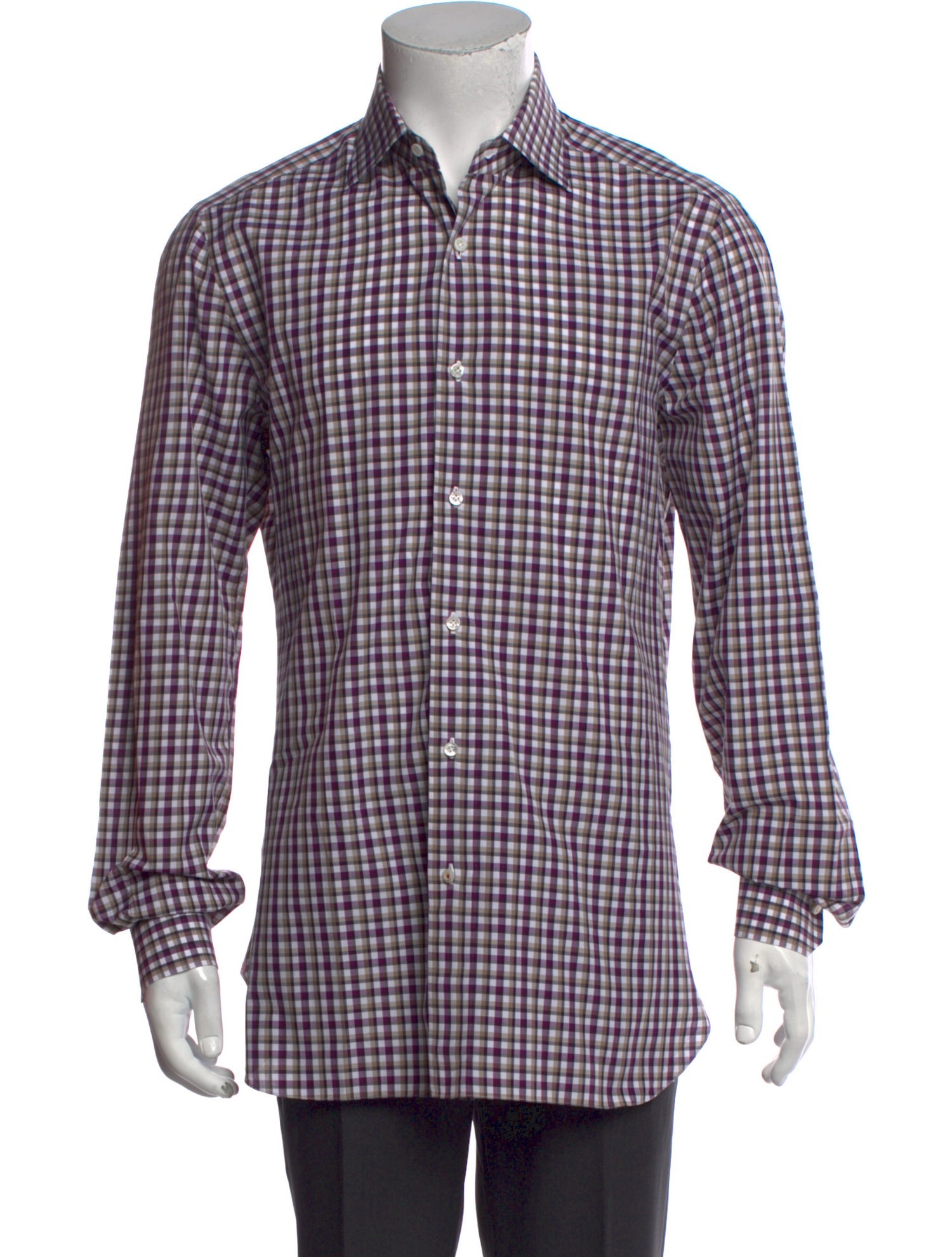 Isaia Plaid Print Long Sleeve Dress Shirt