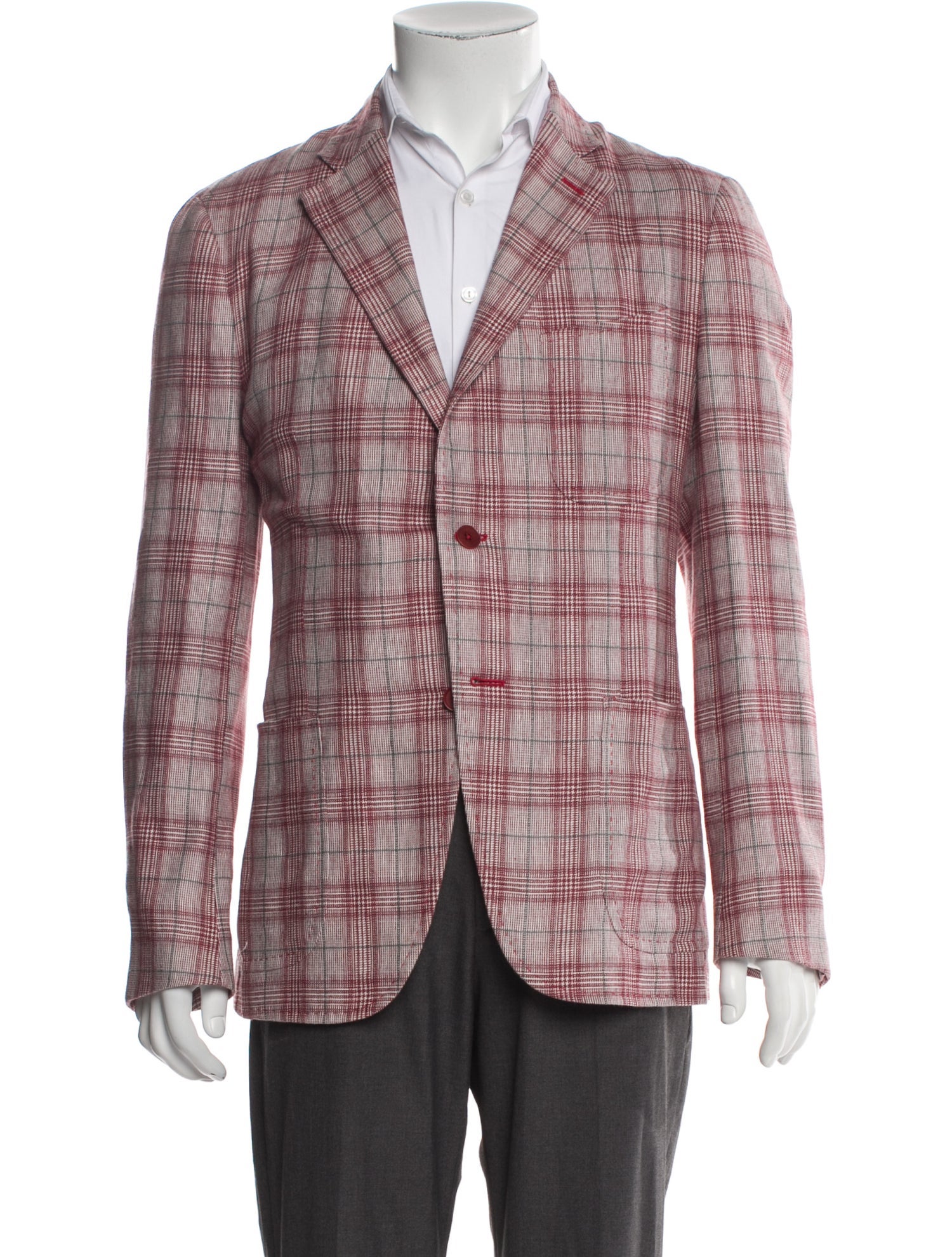 Isaia Silk Plaid Print Blazer