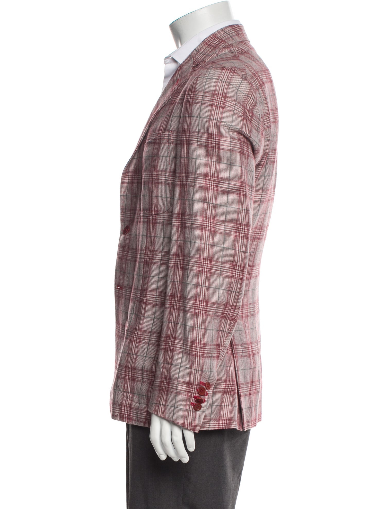 Isaia Silk Plaid Print Blazer