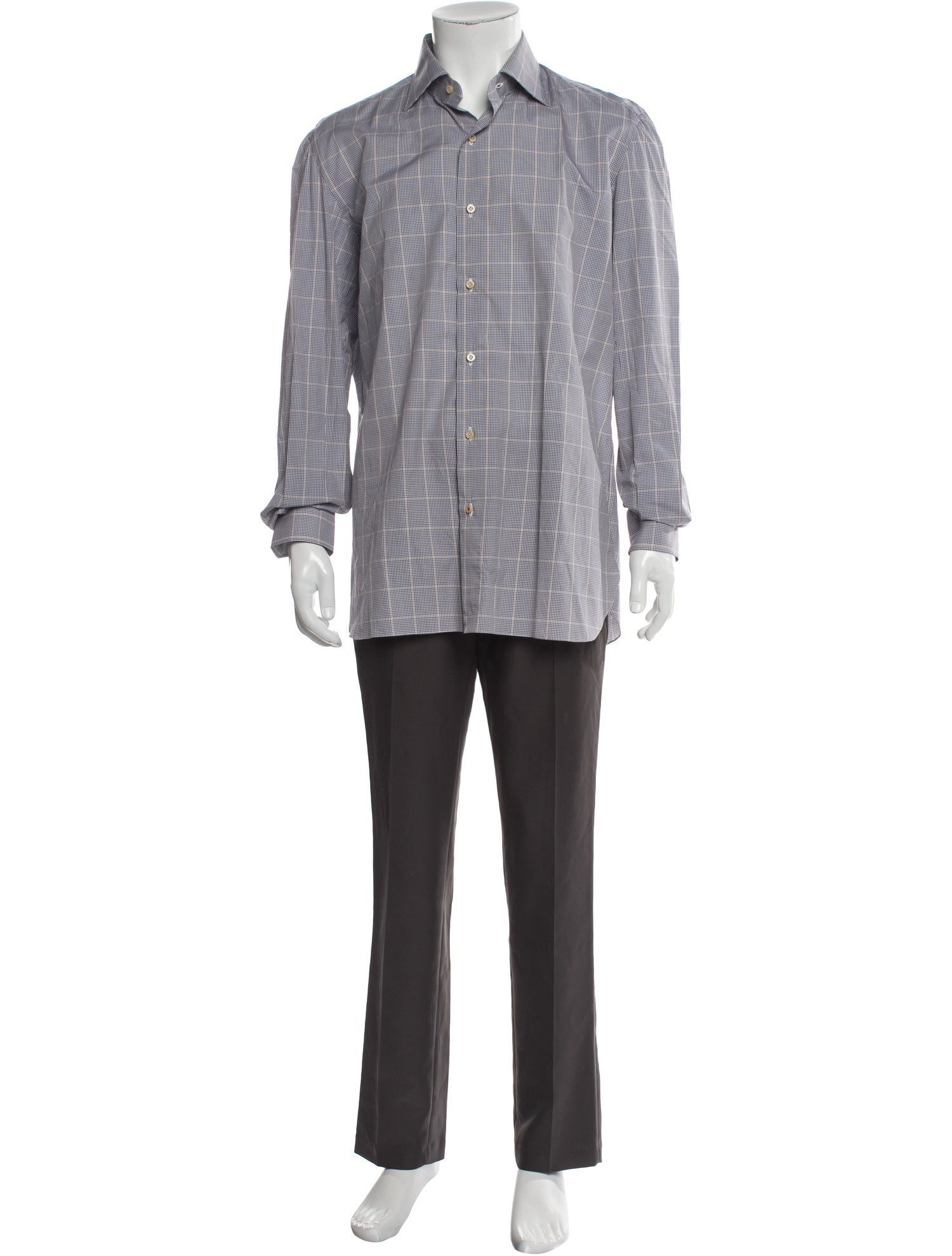 Isaia Plaid Print Long Sleeve Dress Shirt