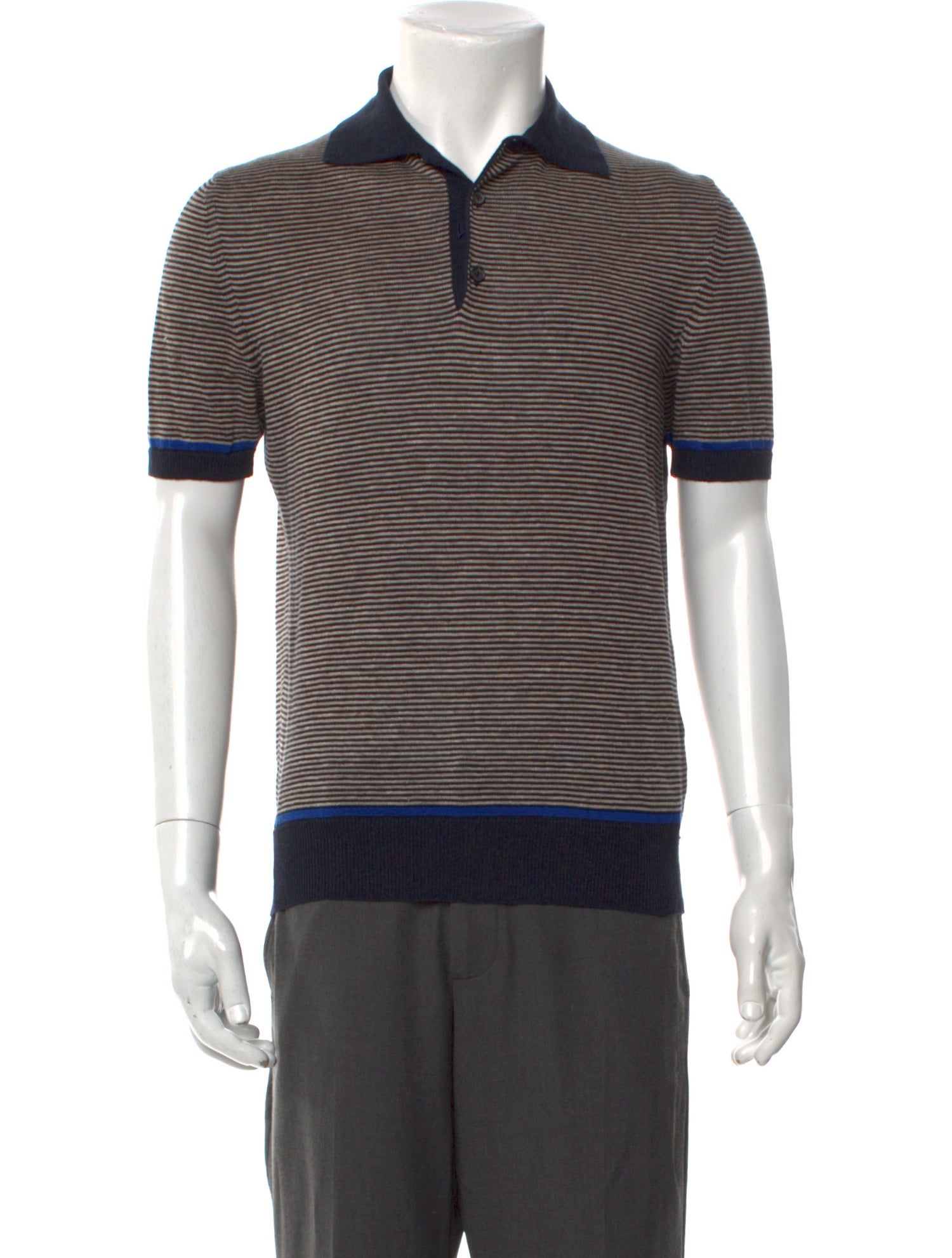 Isaia Linen Striped Polo Sweater