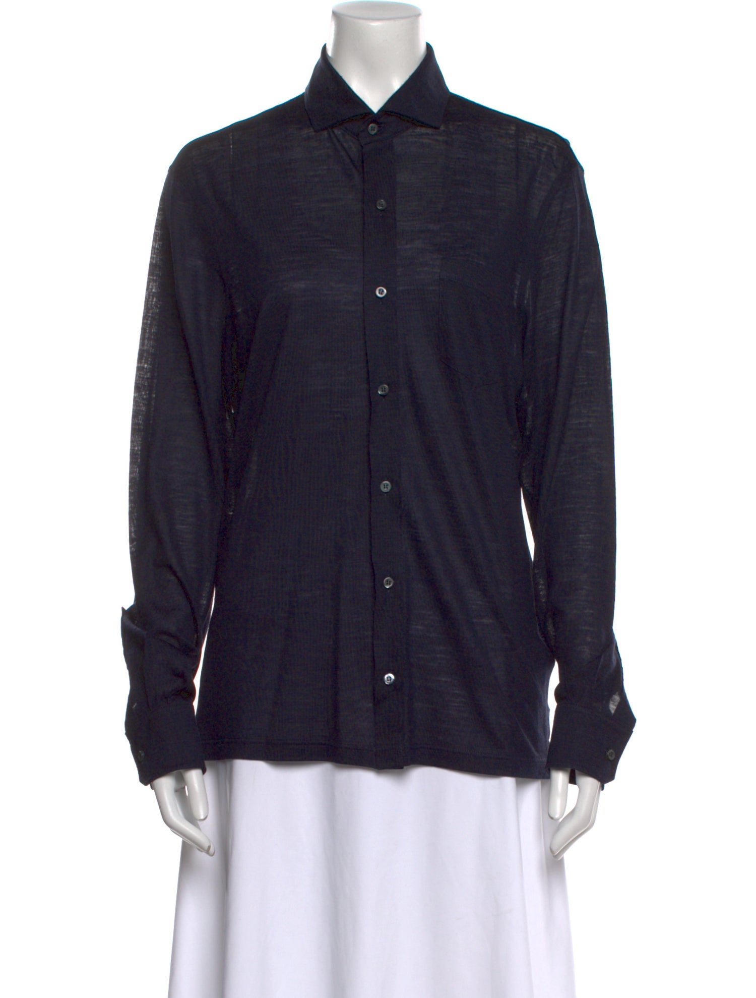 Isaia Wool Long Sleeve Button-Up Top