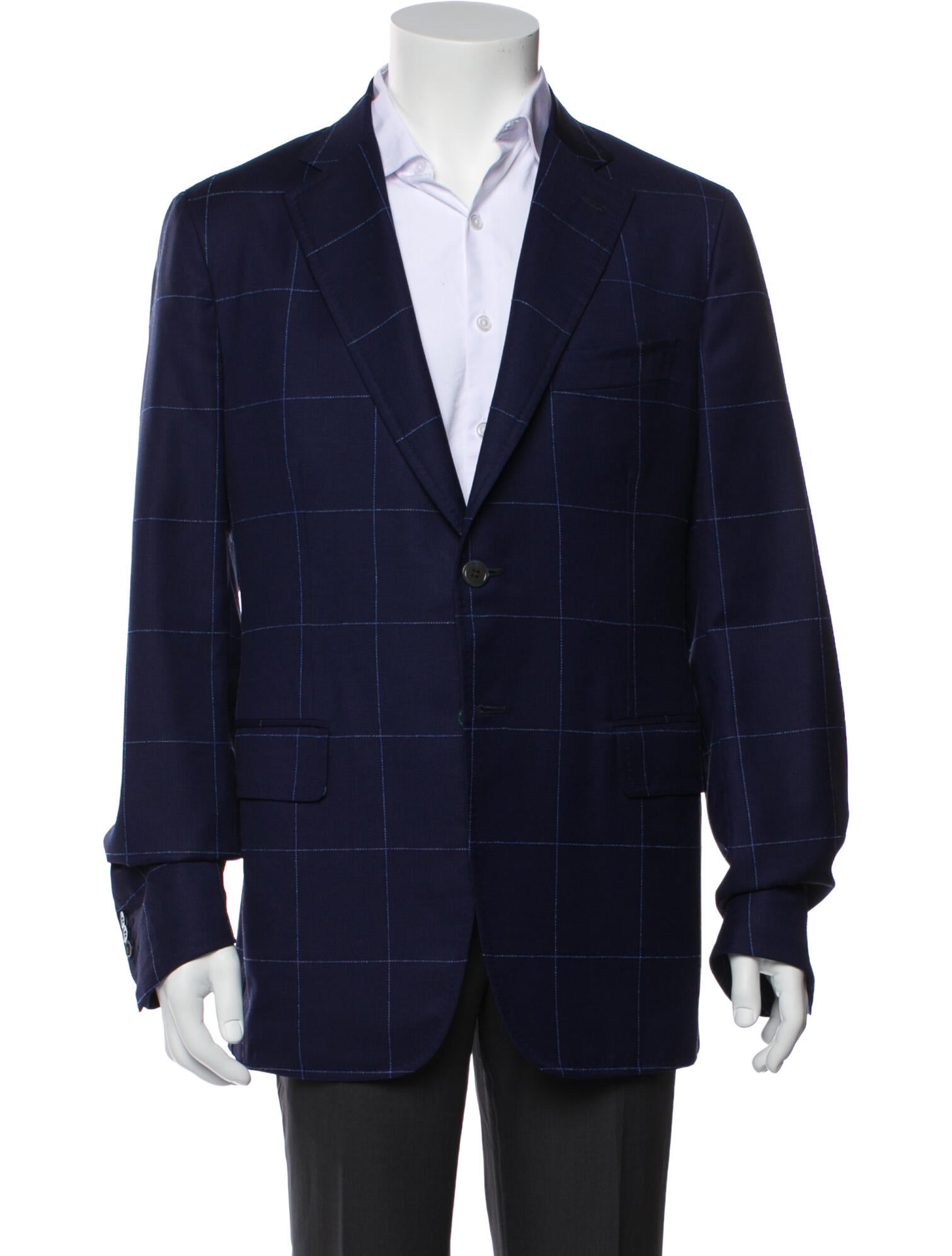 Isaia Wool Plaid Print Blazer