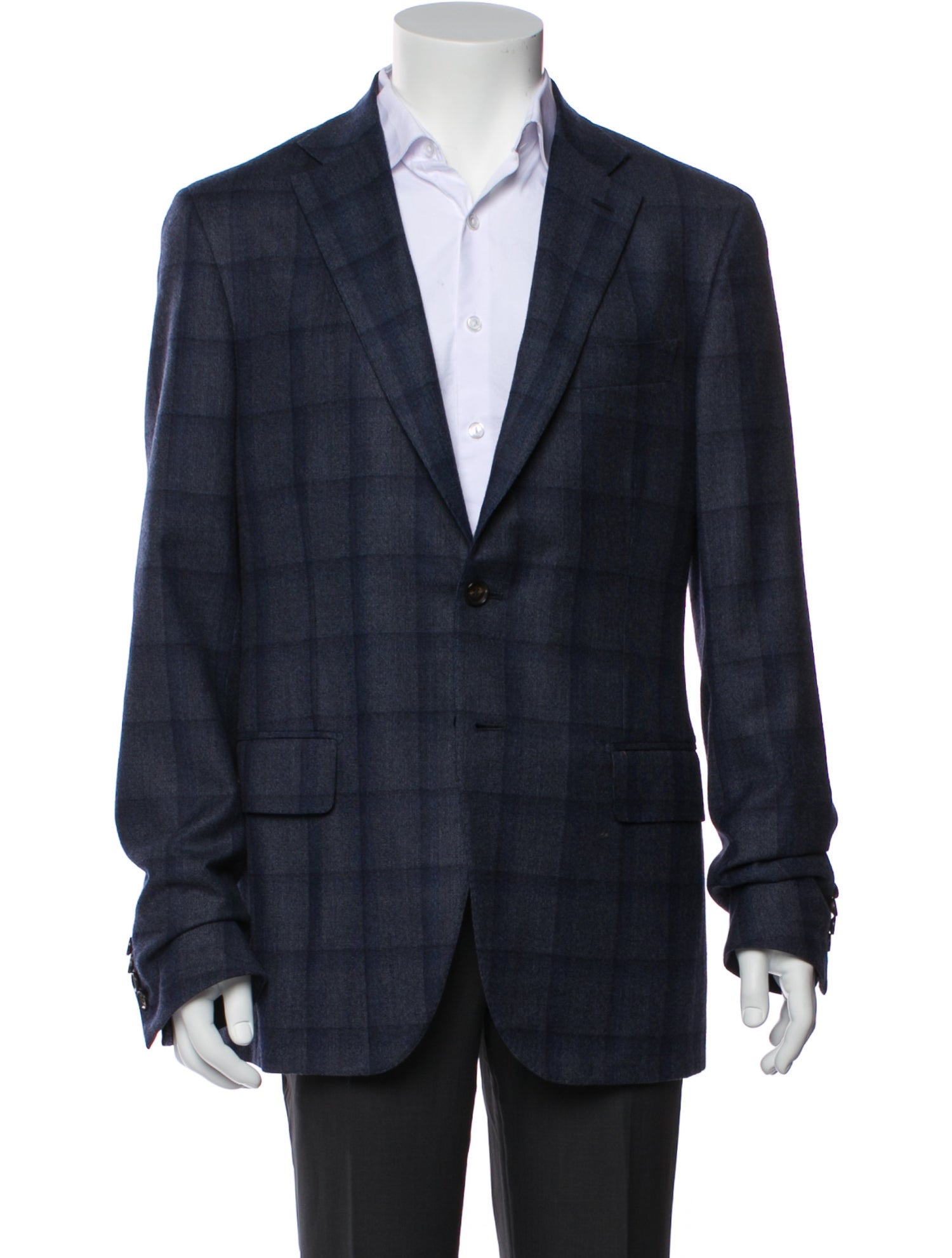 Isaia Wool Plaid Print Blazer
