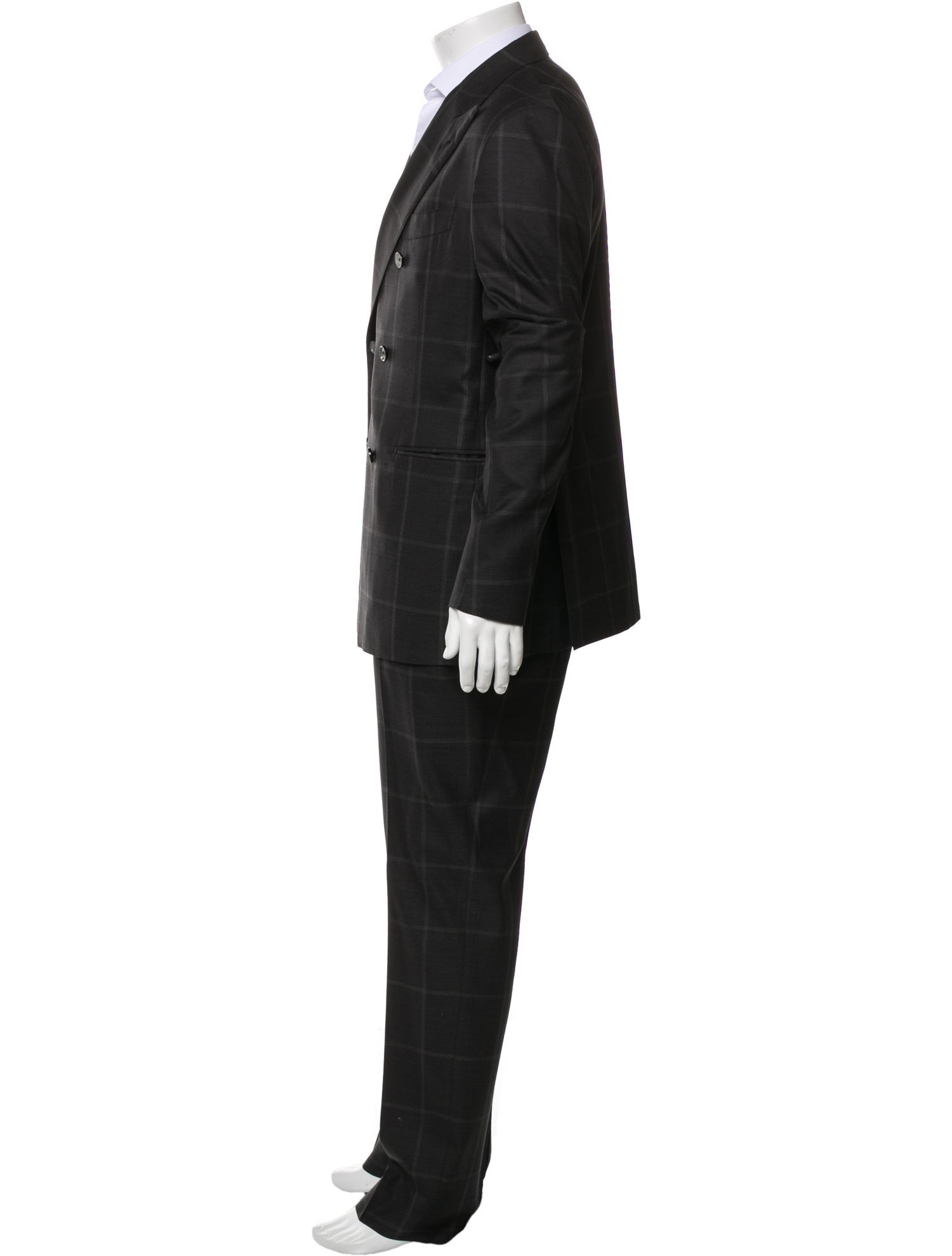 Isaia Wool Plaid Print Two-Piece Suit