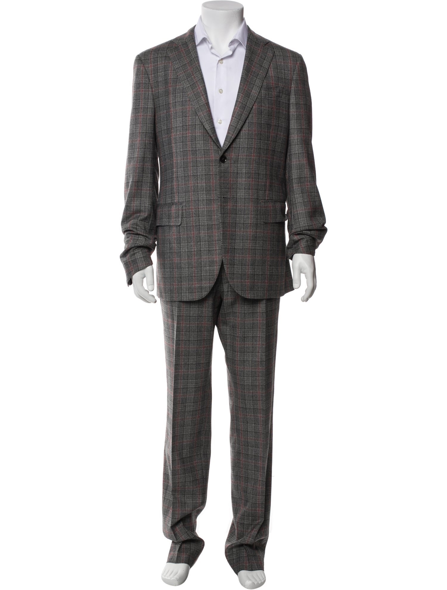 Isaia Wool Plaid Print Two-Piece Suit