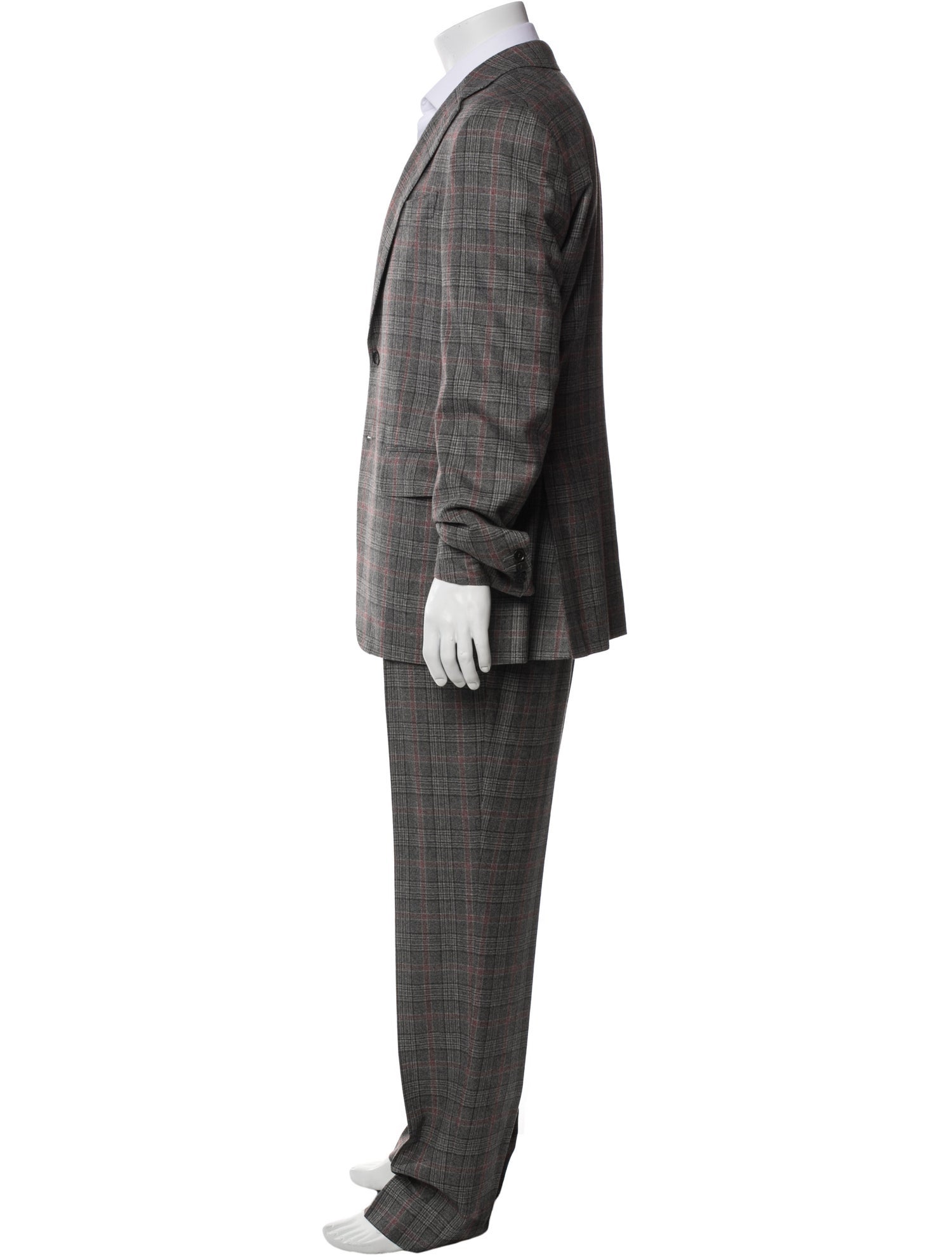 Isaia Wool Plaid Print Two-Piece Suit