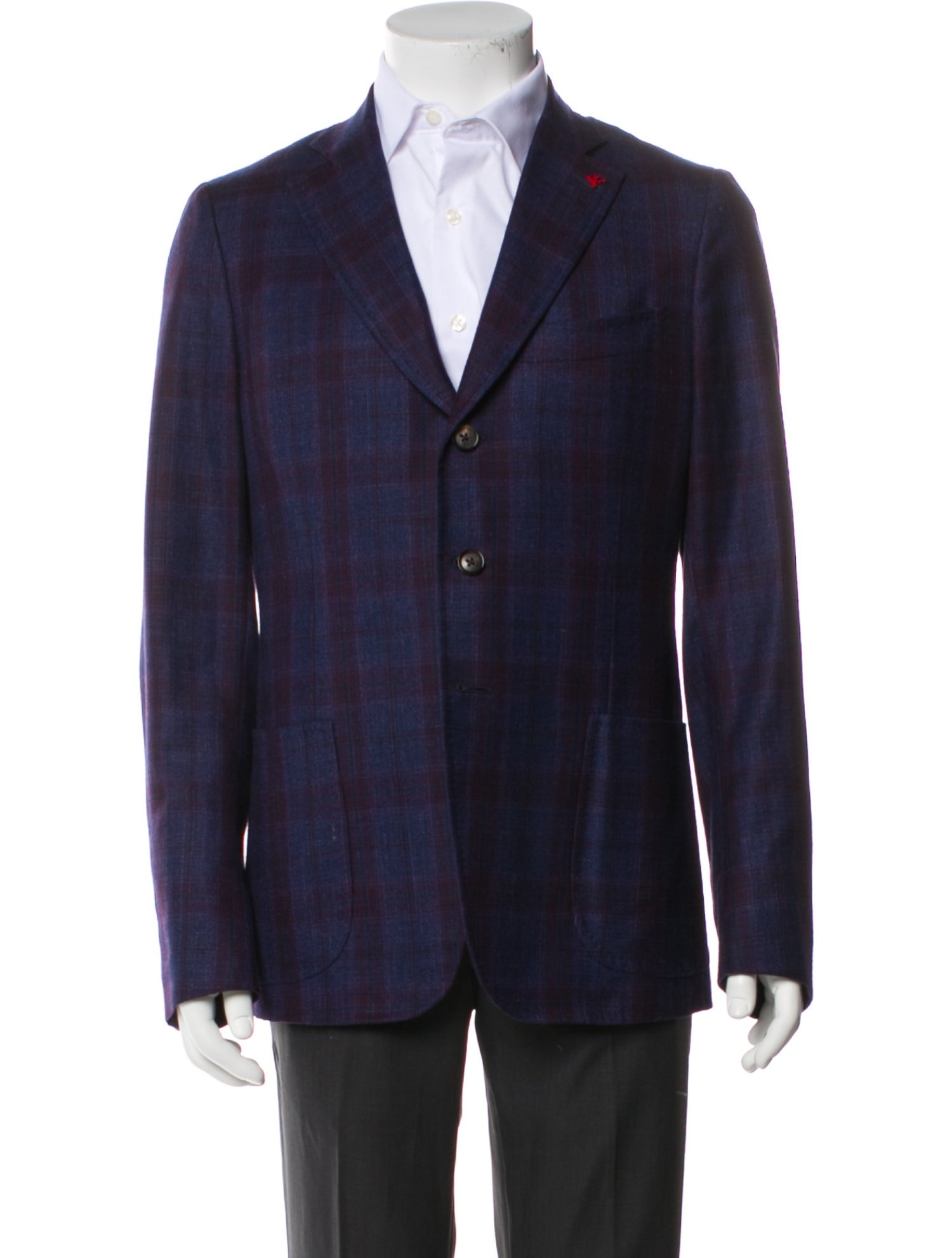 Isaia Wool Plaid Print Blazer