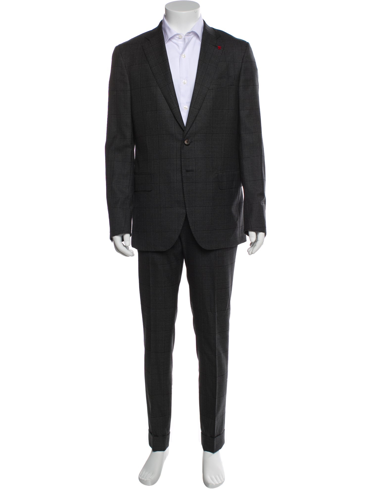 Isaia Wool Plaid Print Two-Piece Suit