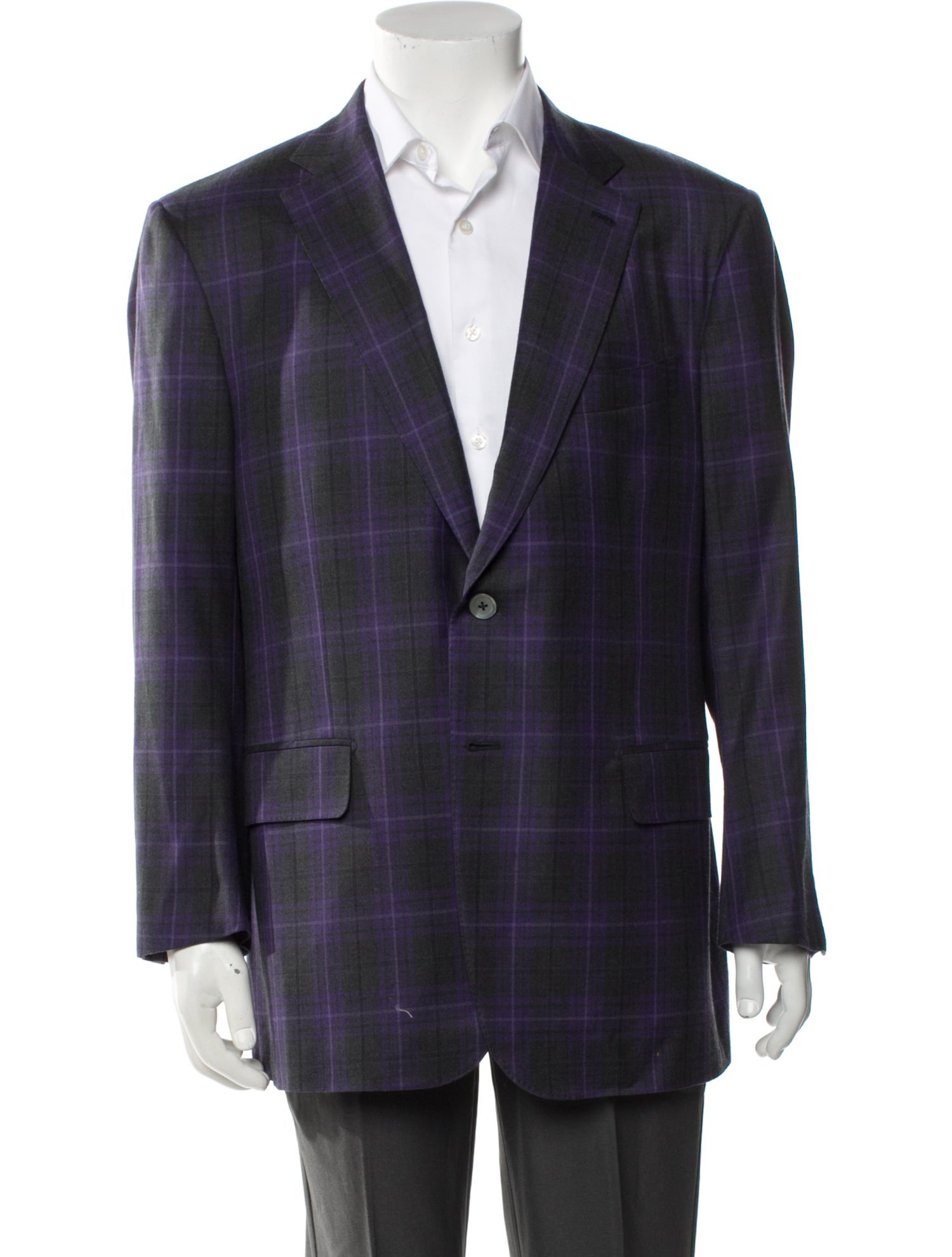 Isaia Wool Plaid Print Blazer