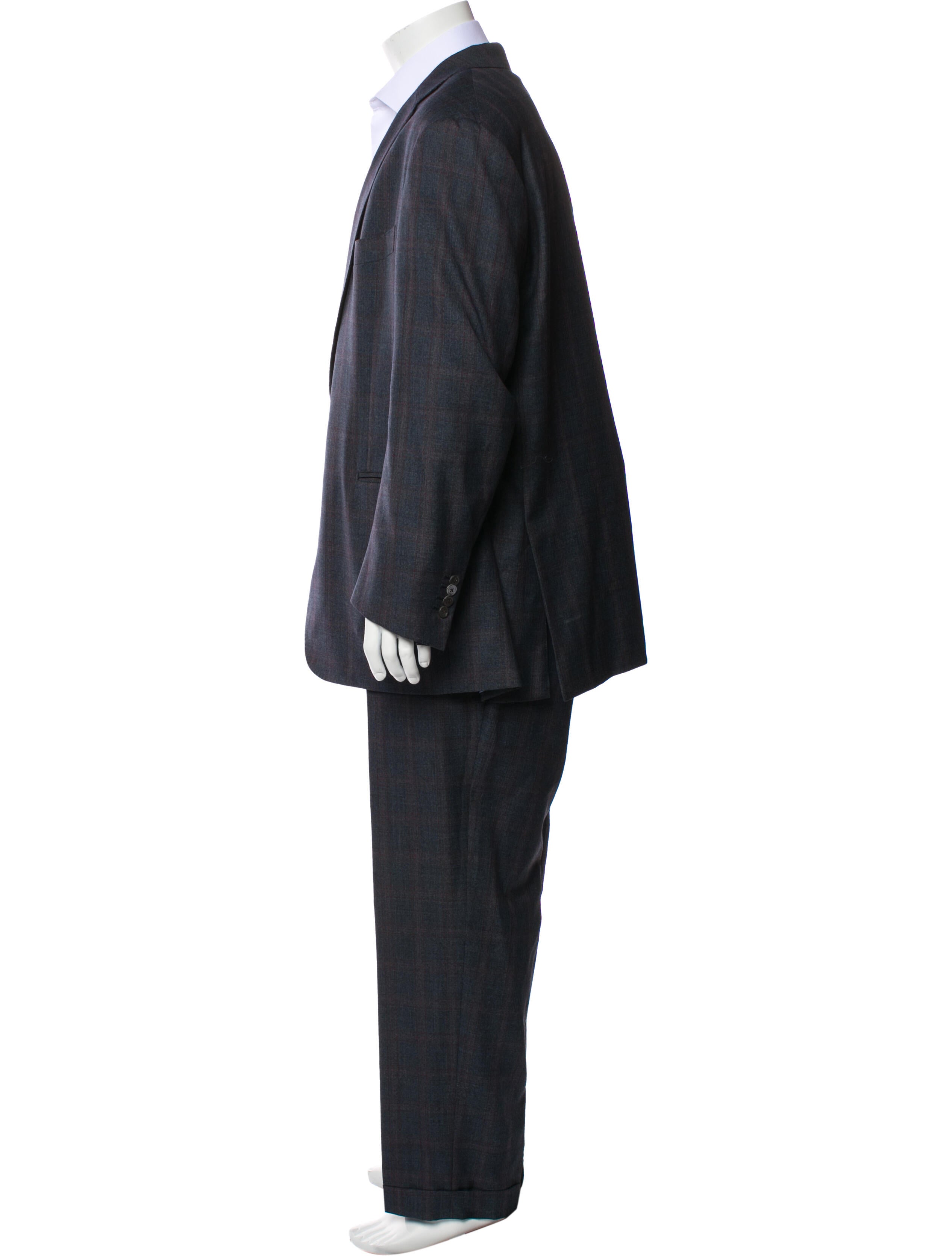 Isaia Wool Plaid Print Two-Piece Suit