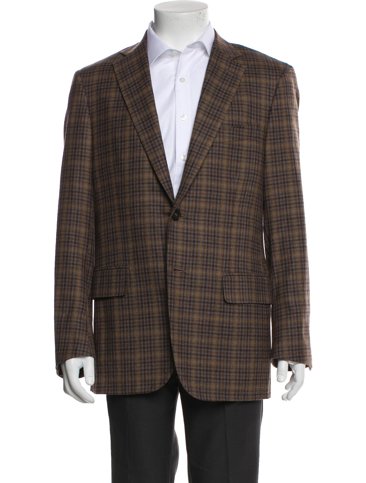 Isaia Wool Plaid Print Peacoat