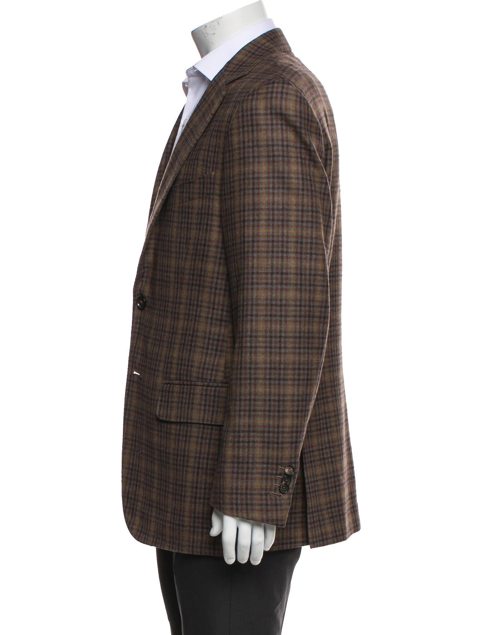 Isaia Wool Plaid Print Peacoat