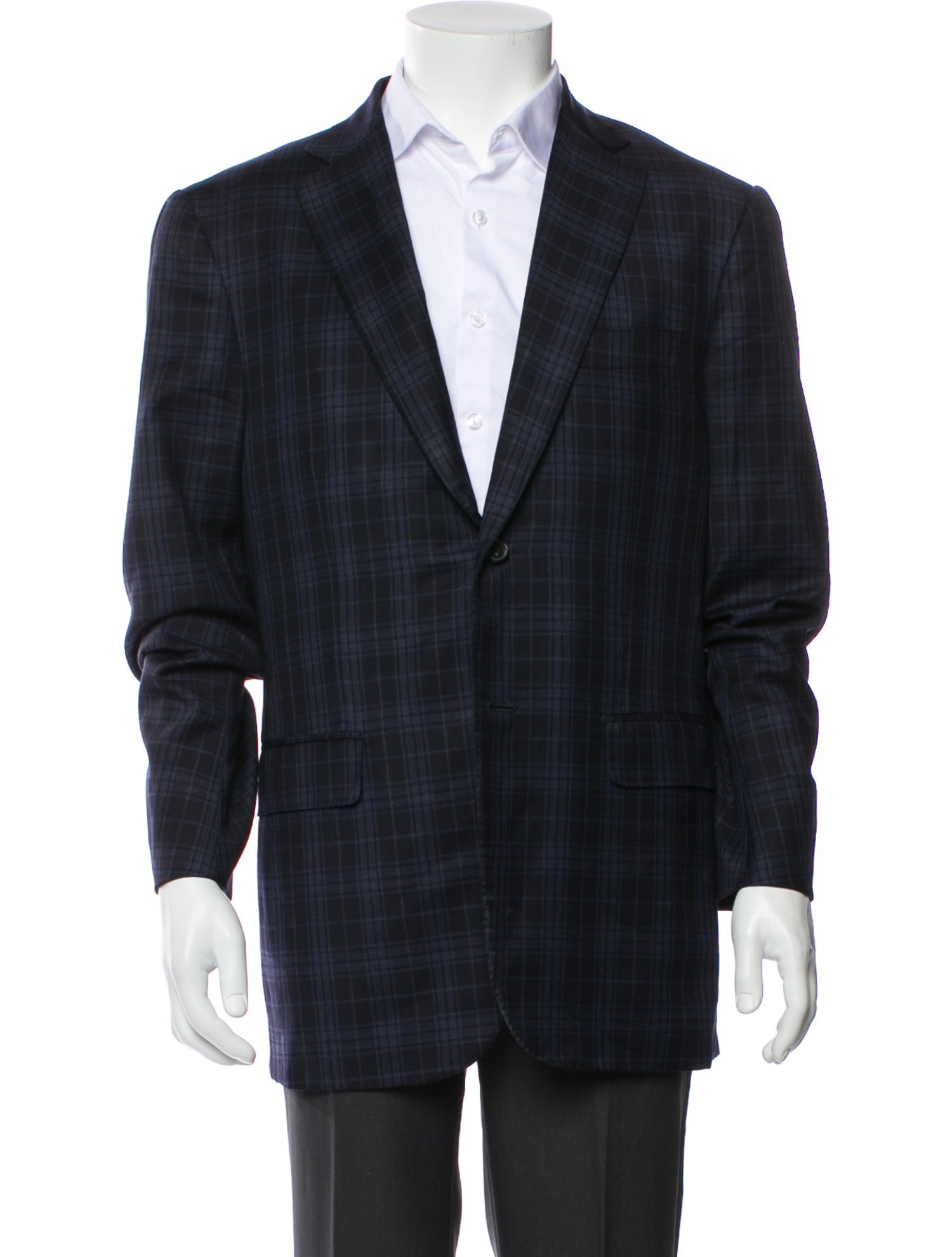 Isaia Wool Plaid Print Blazer