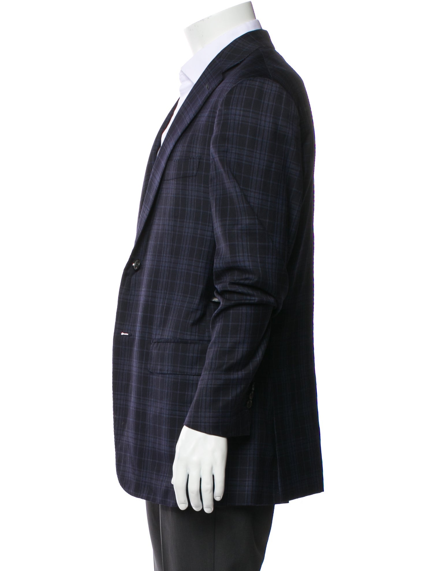 Isaia Wool Plaid Print Blazer