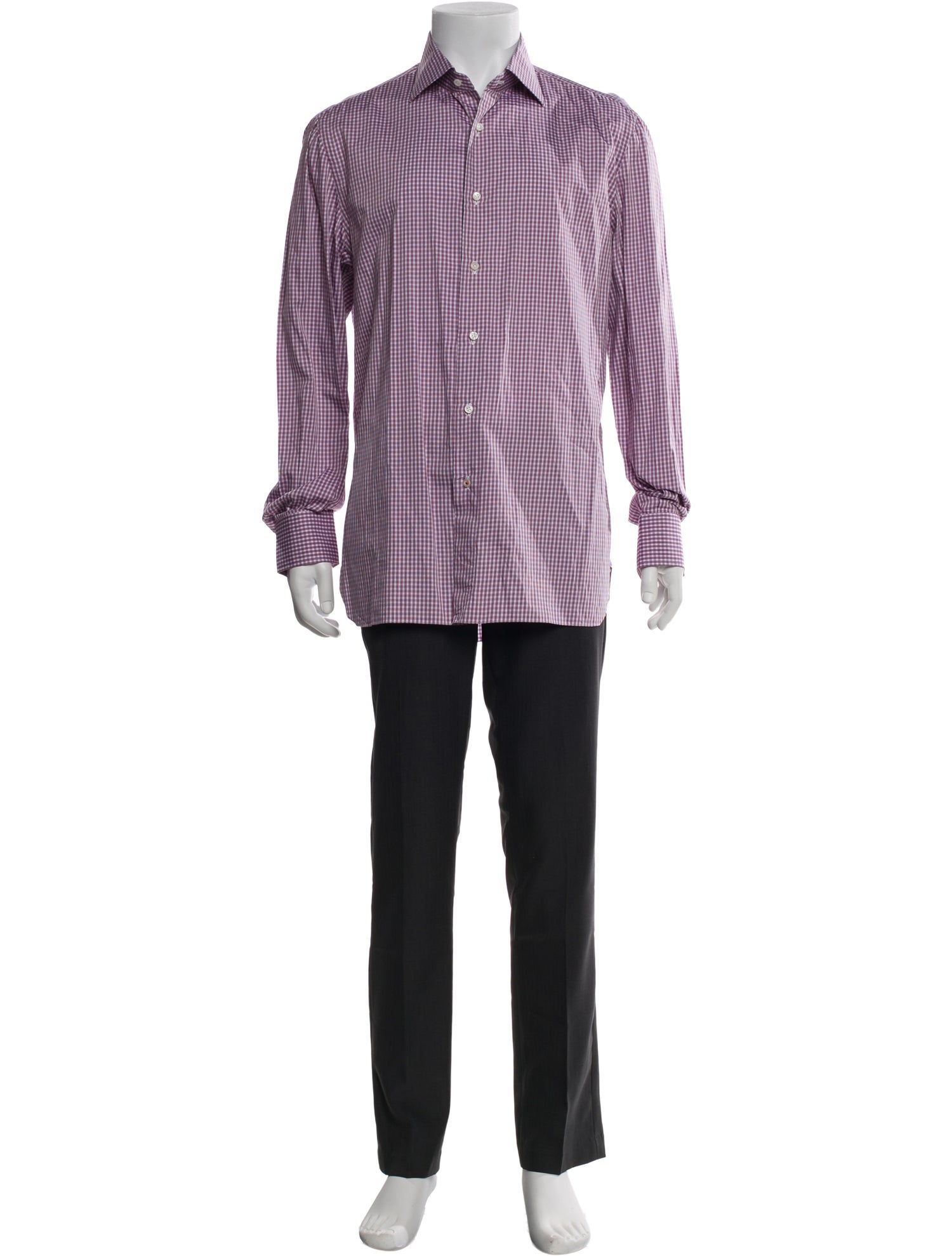 Isaia Plaid Print Long Sleeve Dress Shirt